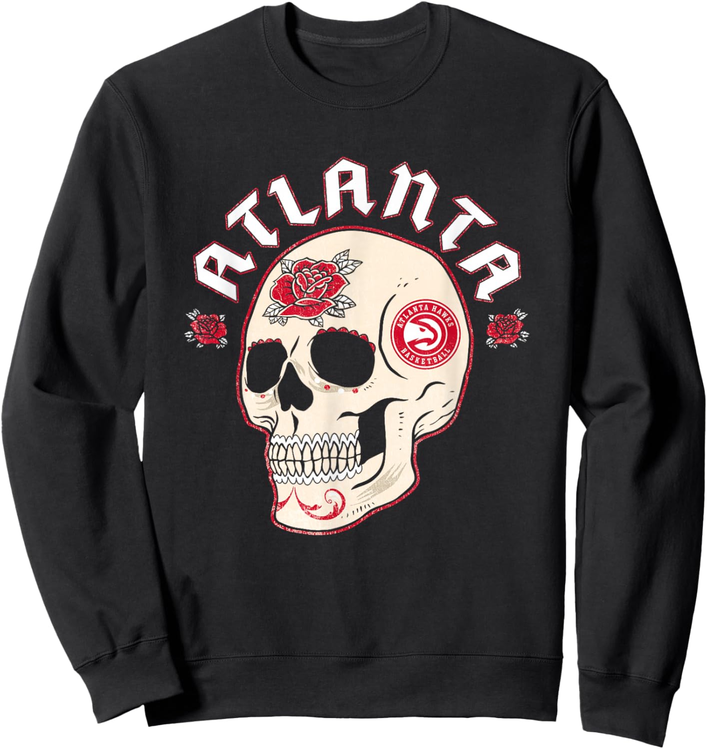NBA Atlanta Hawks Halloween Floral Skull Sweatshirt - Sweatshirt | Black