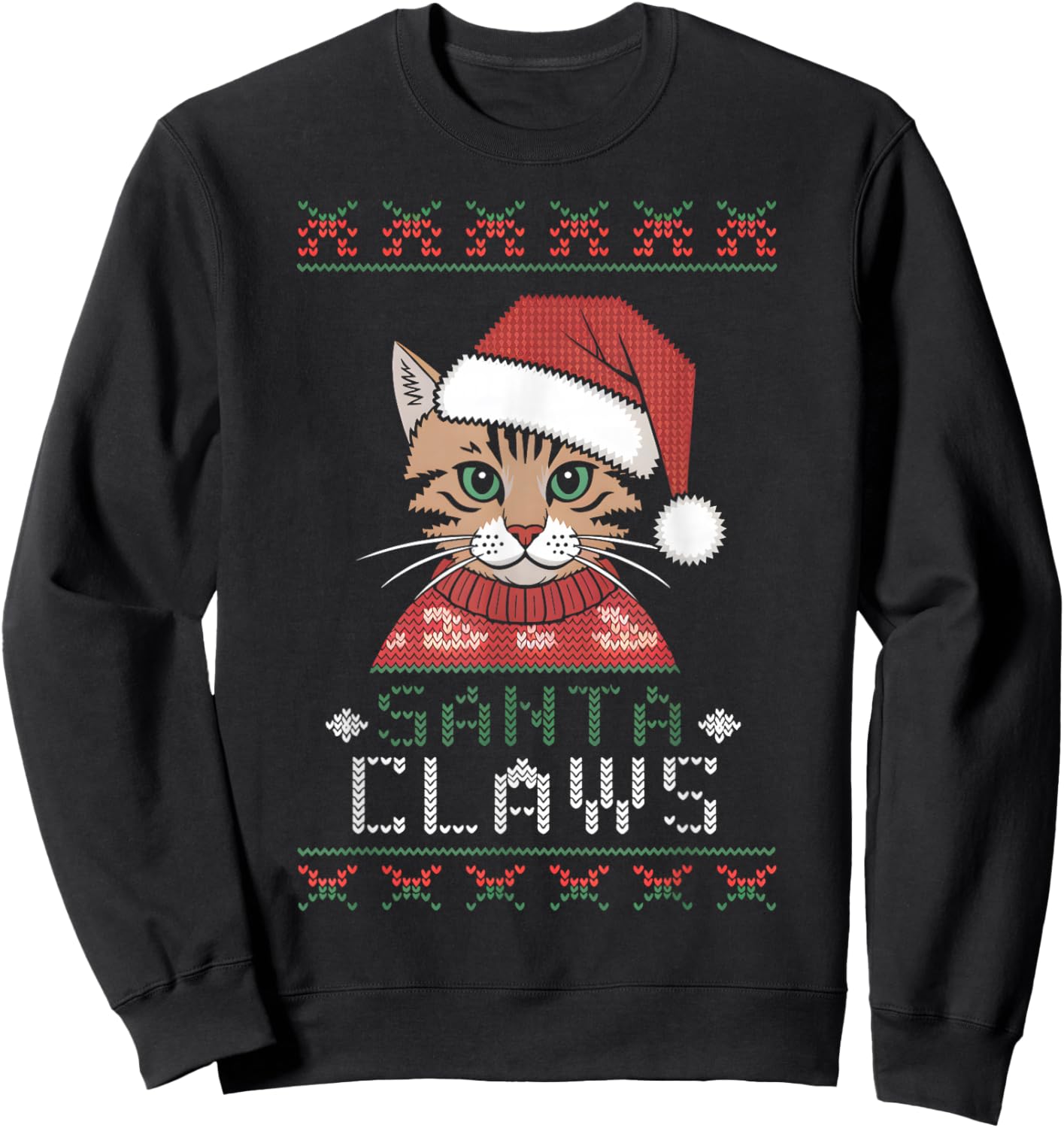 Santa Claw Ugly Christmas Sweater Teen Girls Cat X-Mas Sweatshirt - Sweatshirt | Black