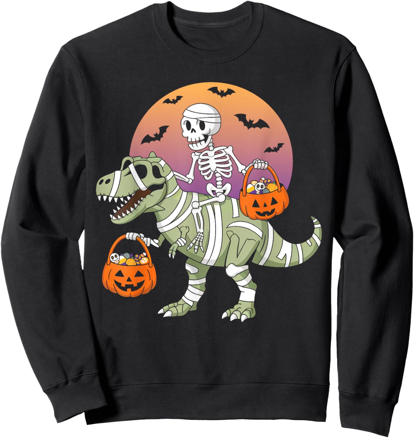 Funny Halloween Boys Kids Toddlers Dinosaur T-rex Skeleton Sweatshirt - Sweatshirt | Black