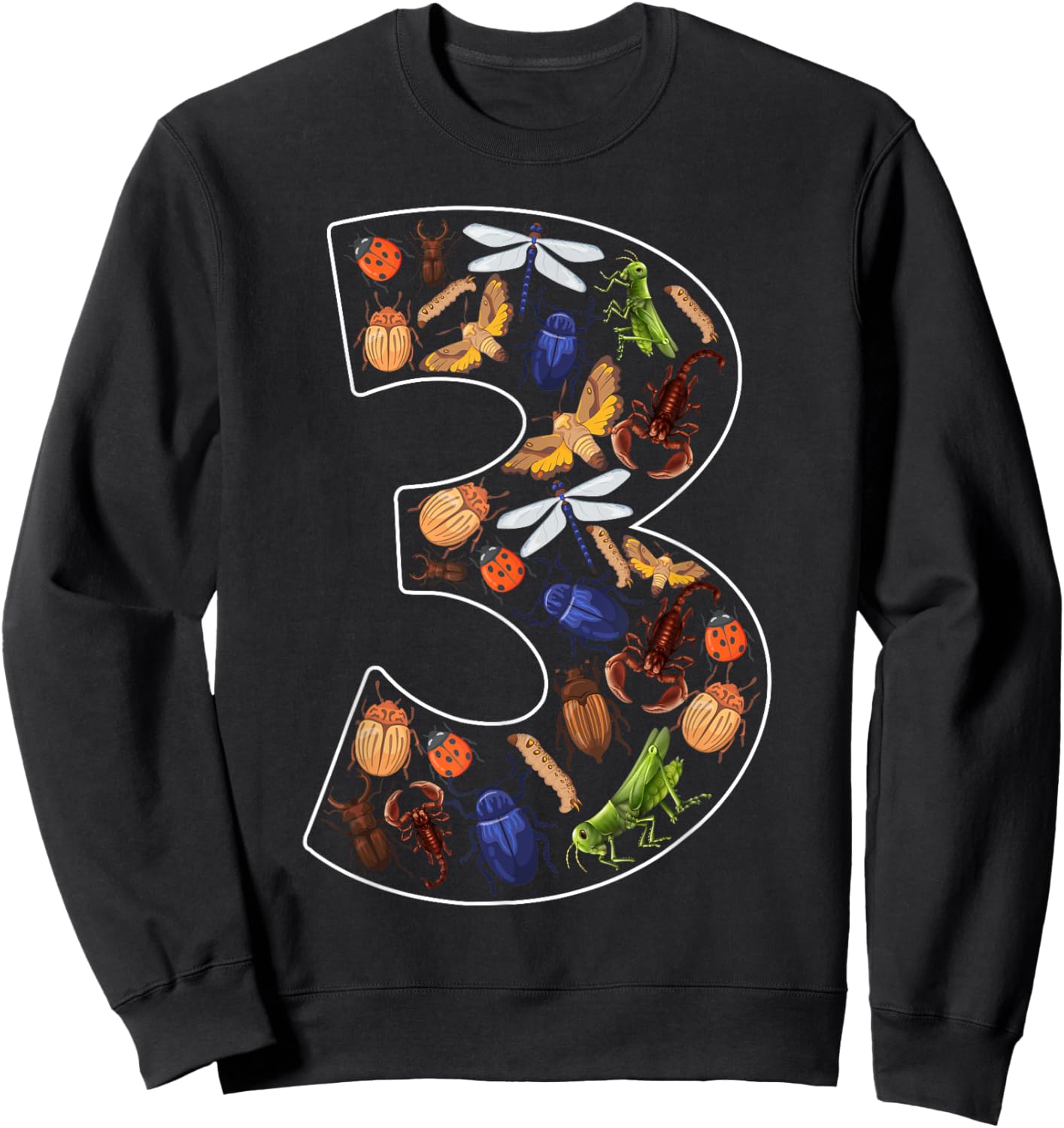 Toddler 3rd Birthday Bugs Insects Beetles Kids 3 Year Old Sweatshirt - Sweatshirt | Black