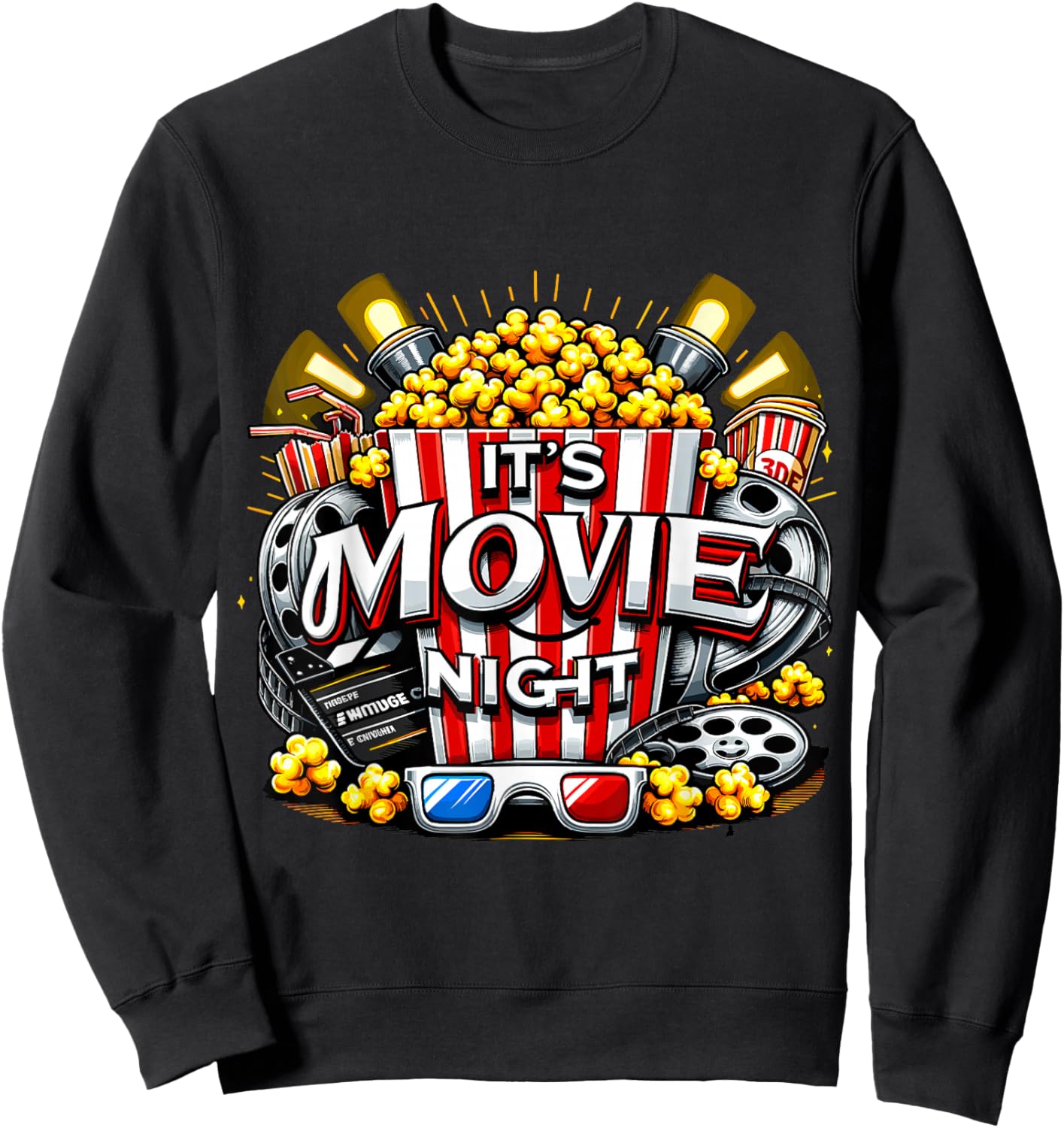 It's Movie Night Popcorn Cinema Sweatshirt - Sweatshirt | Black