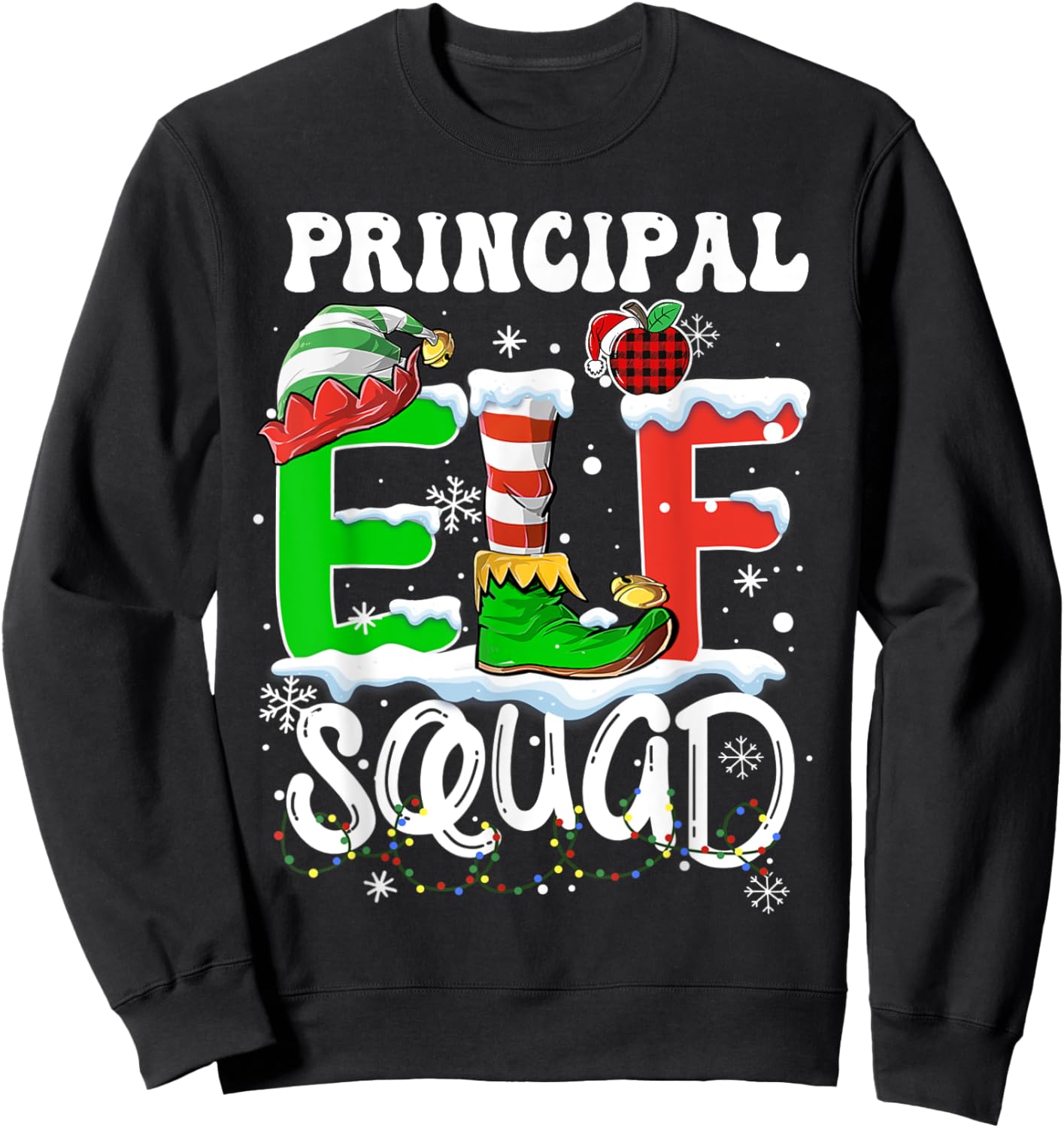 Principal ELF Squad Funny Christmas ELF Kids Teacher Group Sweatshirt - Sweatshirt | Black