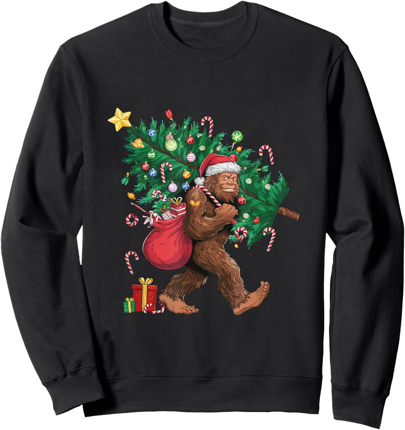 Bigfoot Santa Most Wonderful Christmas Tree Lights Sasquatch Sweatshirt - Sweatshirt | Black