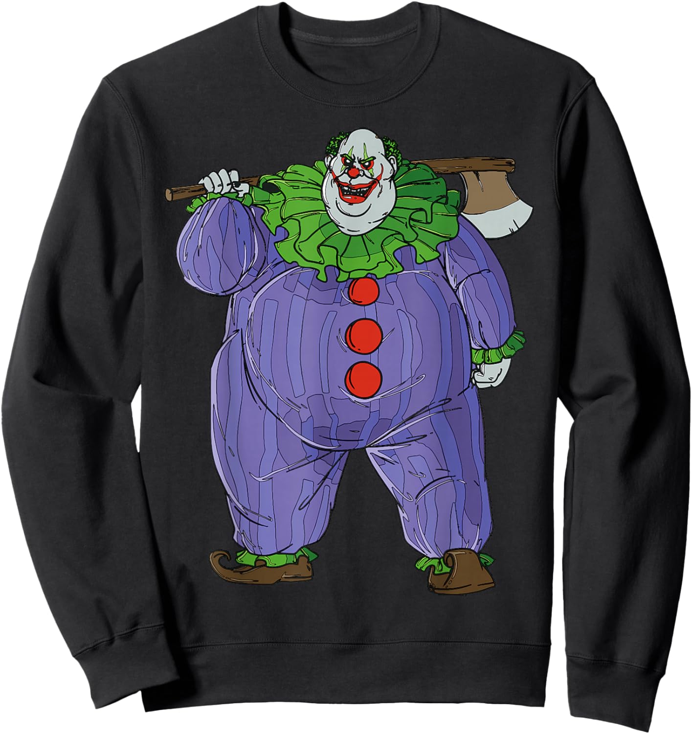 Cartoon Clown With Axe Creepy Halloween Illustration Sweatshirt - Sweatshirt | Black