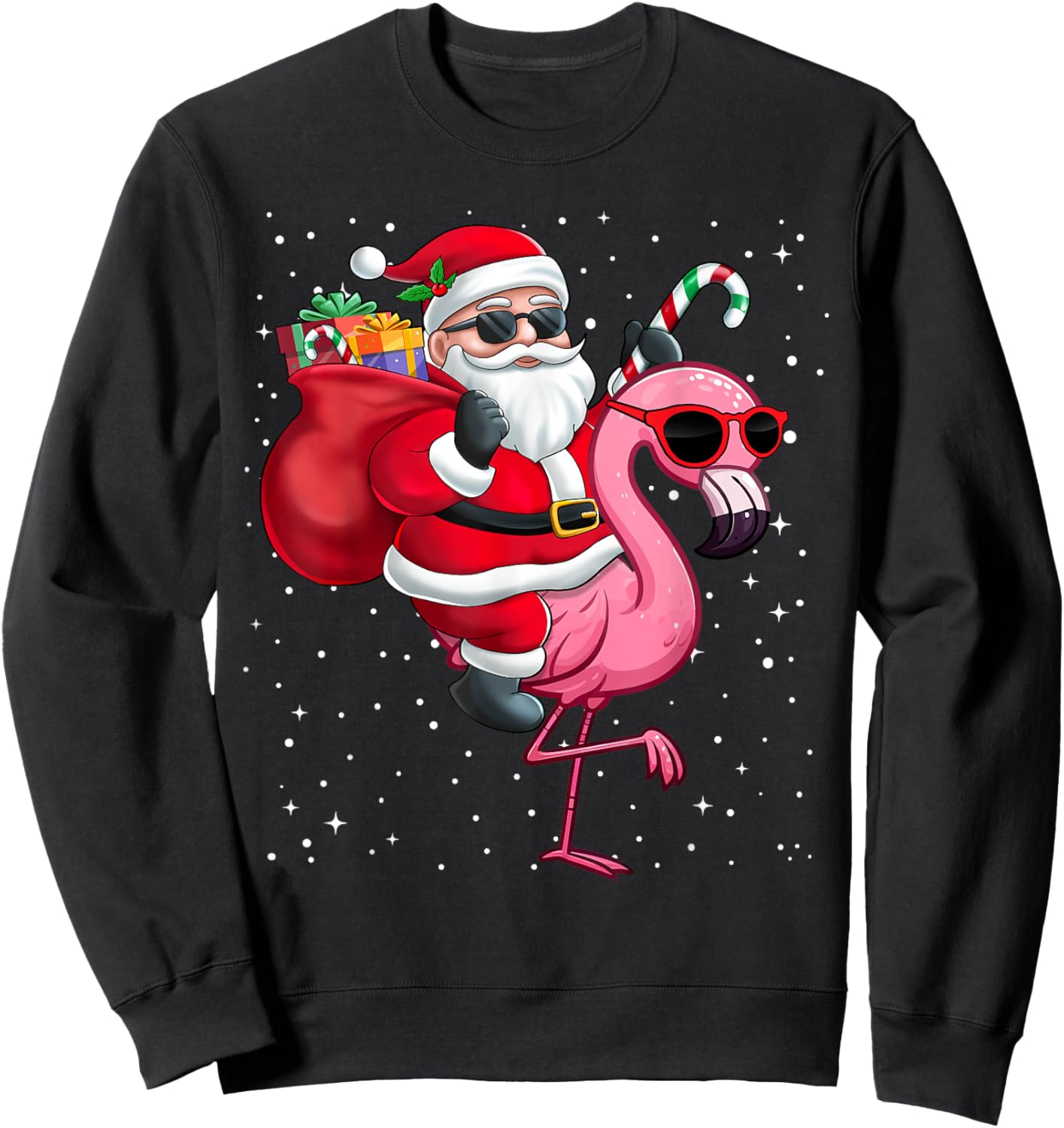 Santa Claus Riding A Flamingo Christmas Boy Girl Kids Sweatshirt - Sweatshirt | Black