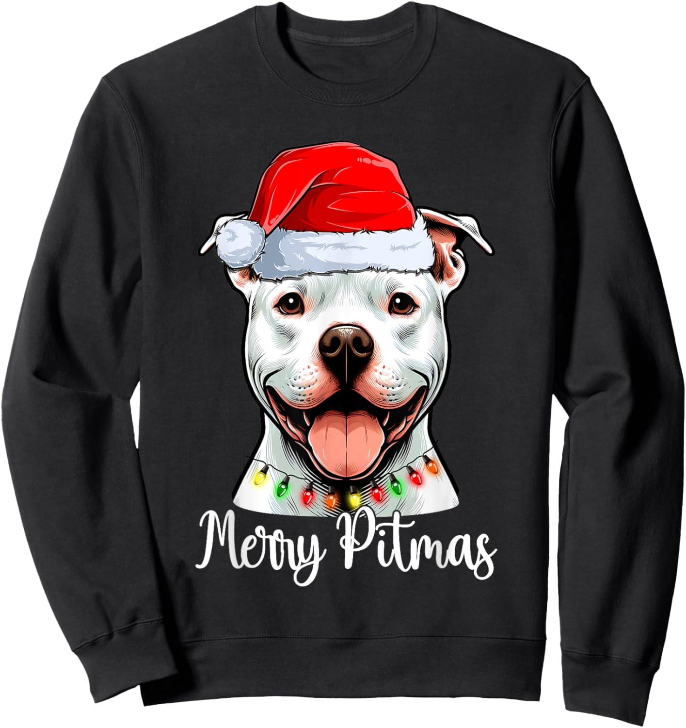 Pit Bull Santa Christmas Tree Lights Xmas Merry Pitmas Sweatshirt - Sweatshirt | Black