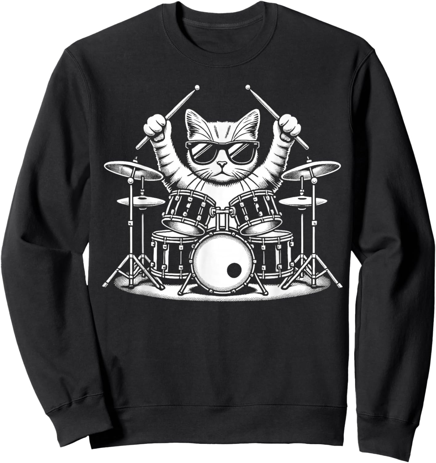 Cat Playing Drum Sunglasses Drummer Drumming Drummers Sweatshirt - Sweatshirt | Black