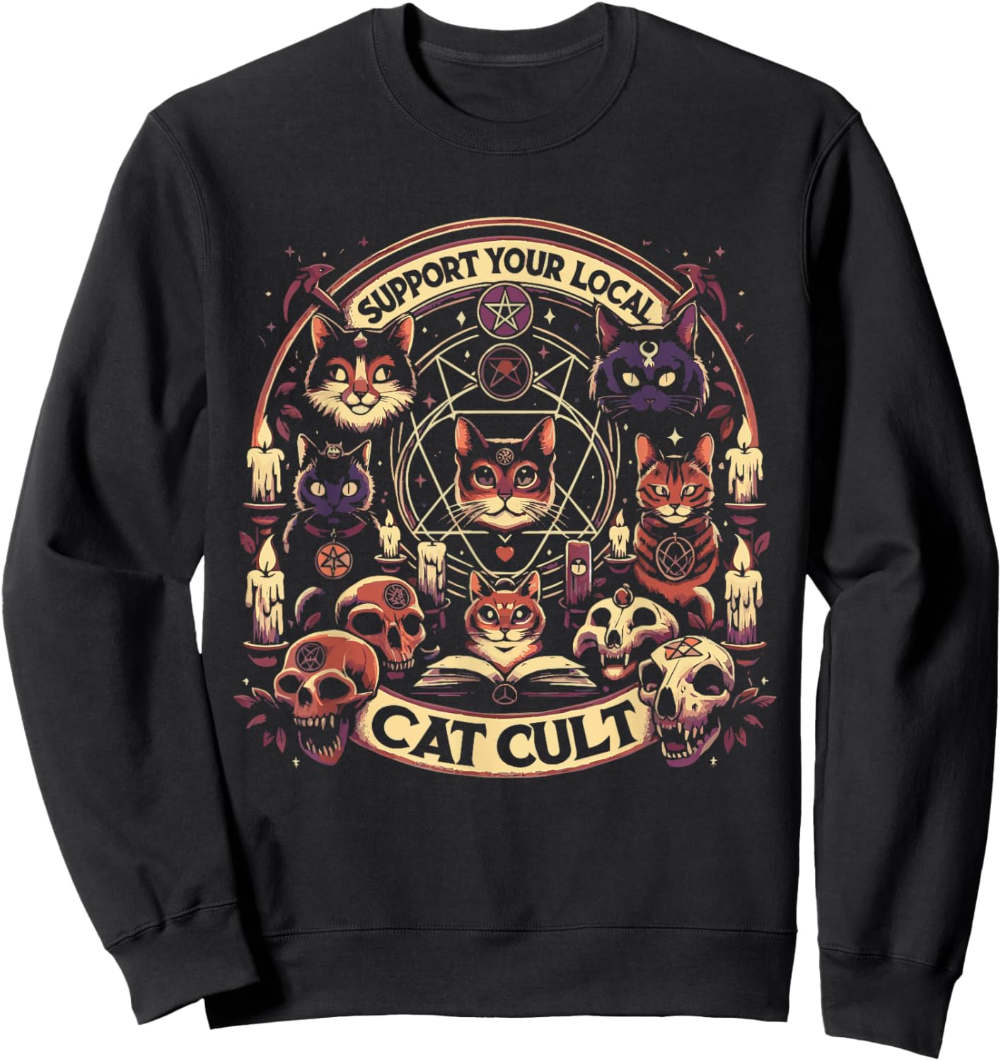 Funny Support Your Local Cat Cult Shirt Women Girls Kids Sweatshirt - Sweatshirt | Black