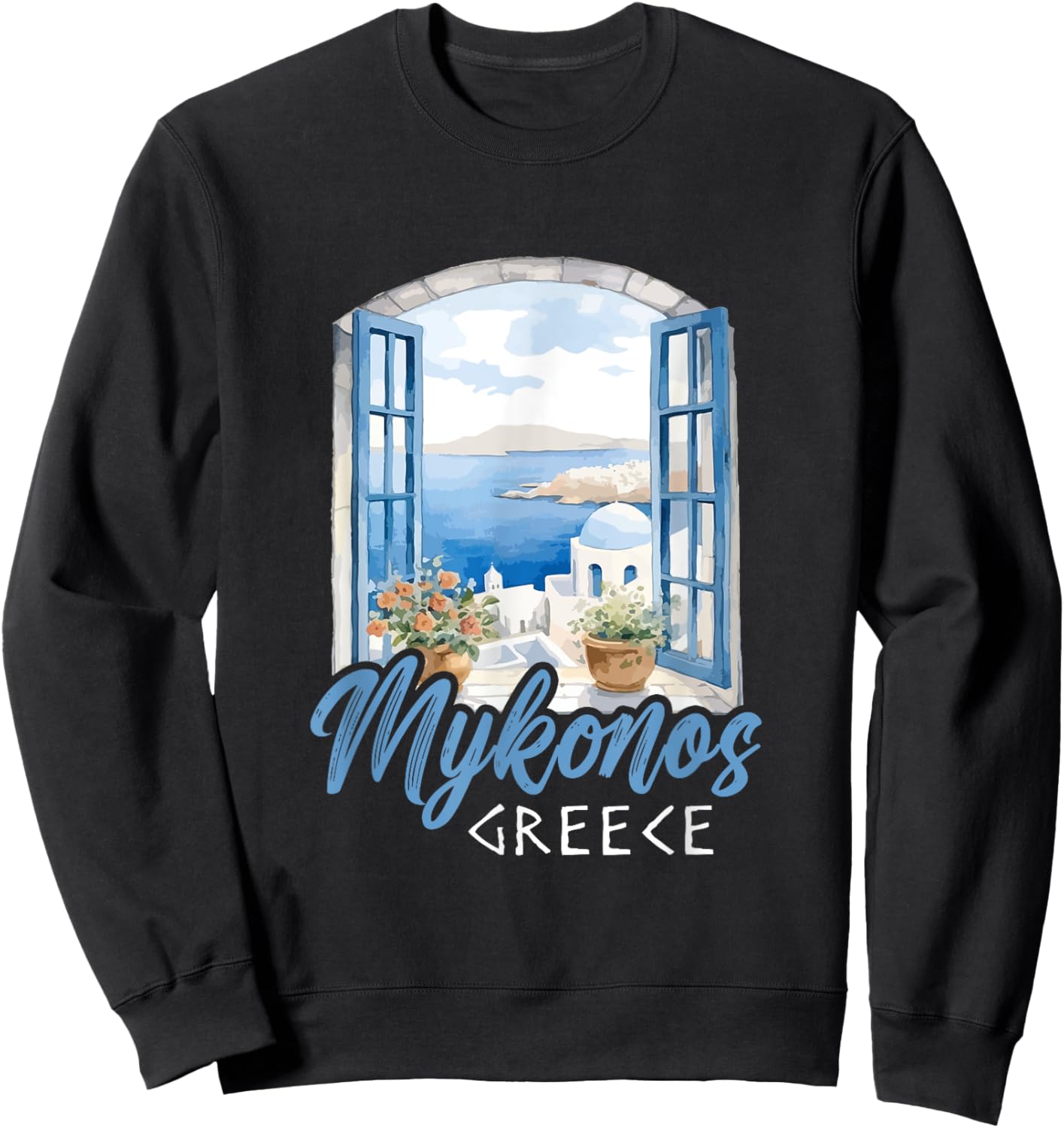 Greek Island Mykonos Greece Island Town Holiday Vacation Sweatshirt - Sweatshirt | Black