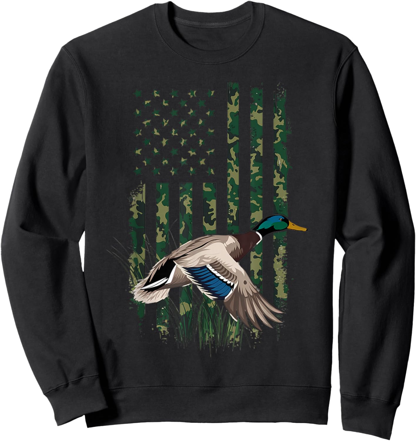 Waterfowl Duck Hunting Shirt Men Kids Boys Hunters Camo Flag Sweatshirt - Sweatshirt | Black