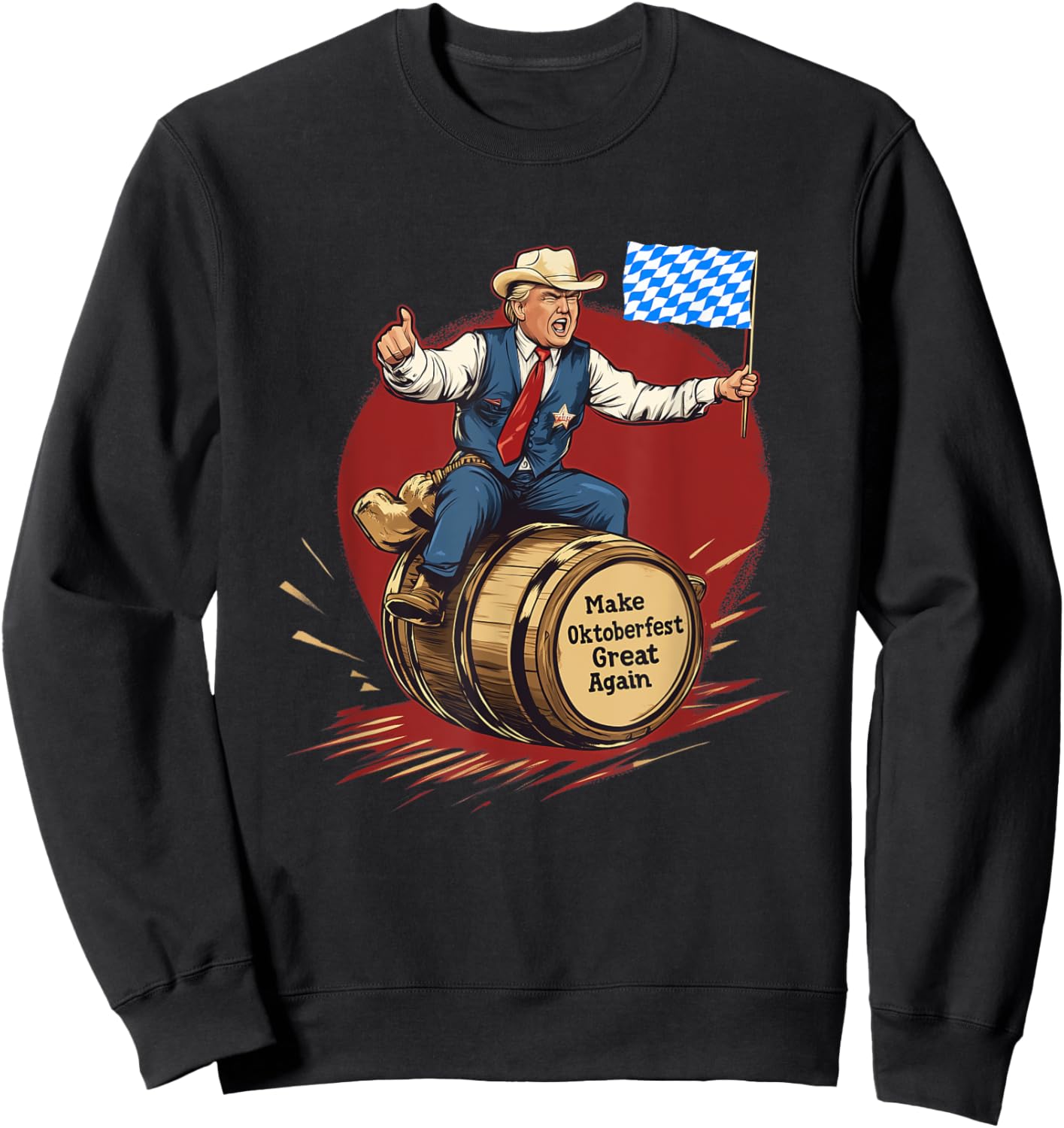 Make Oktoberfest Great Again Trump Riding Beer Barrel Sweatshirt - Sweatshirt | Black
