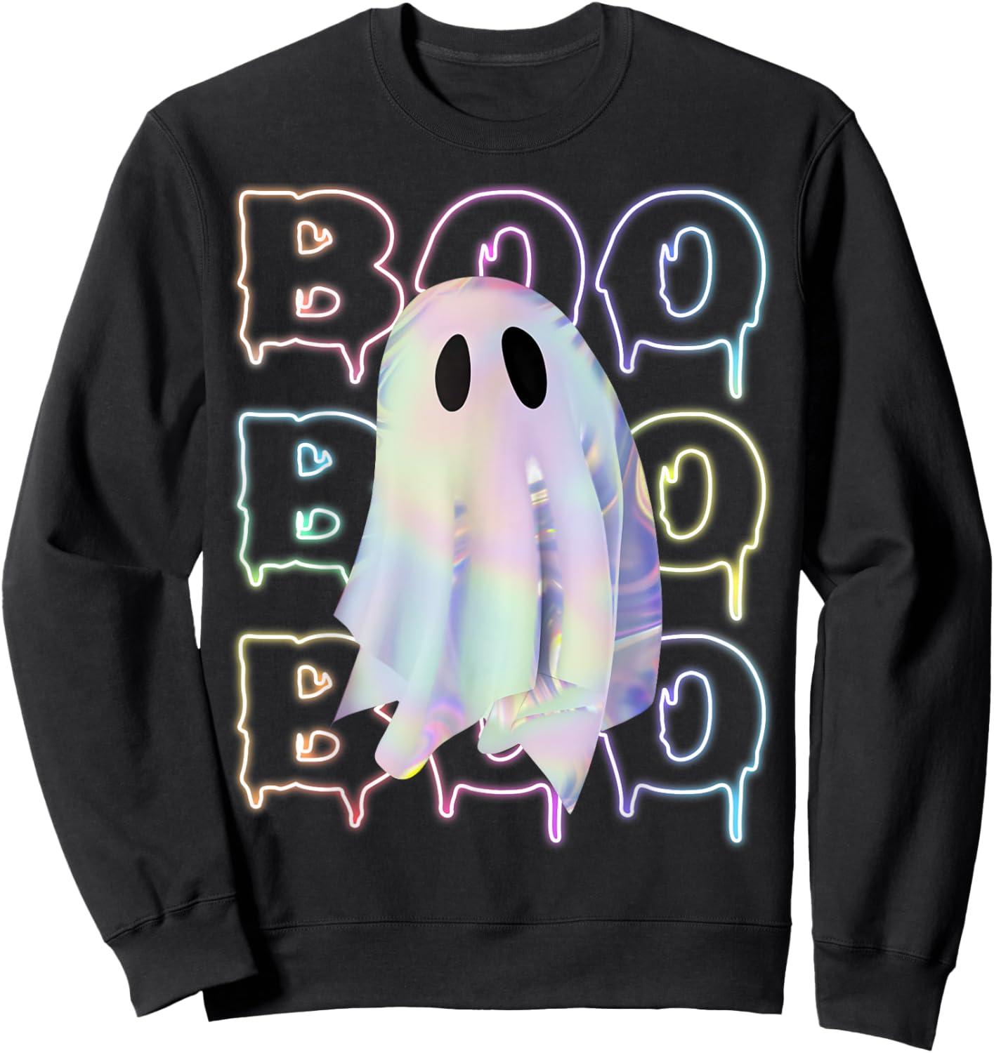 Funny Boo Cute Ghost Neon Halloween Costume boy kids girl Sweatshirt - Sweatshirt | Black