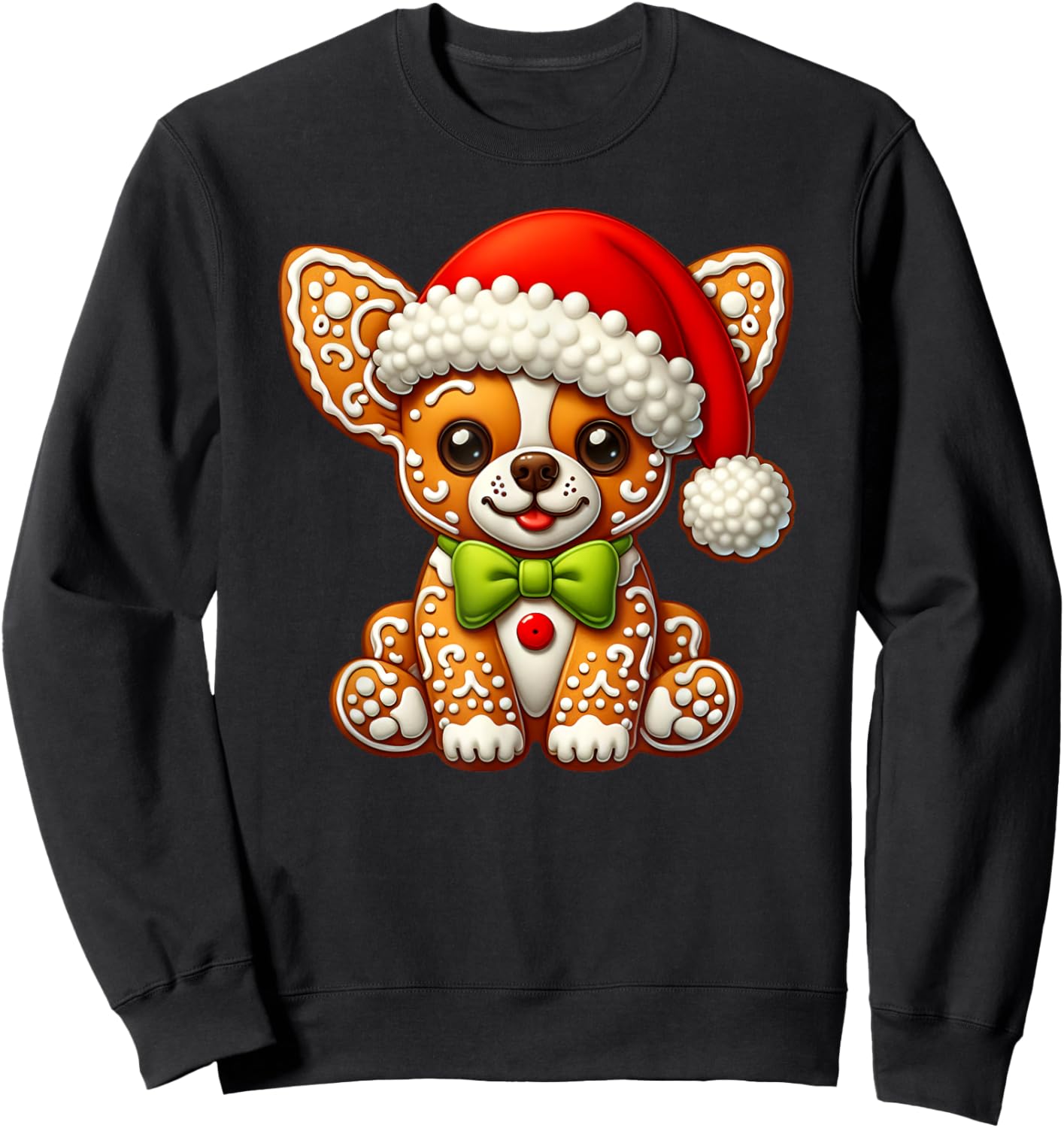Funny Gingerbread Man Chihuahua Christmas Kids Sweatshirt - Sweatshirt | Black
