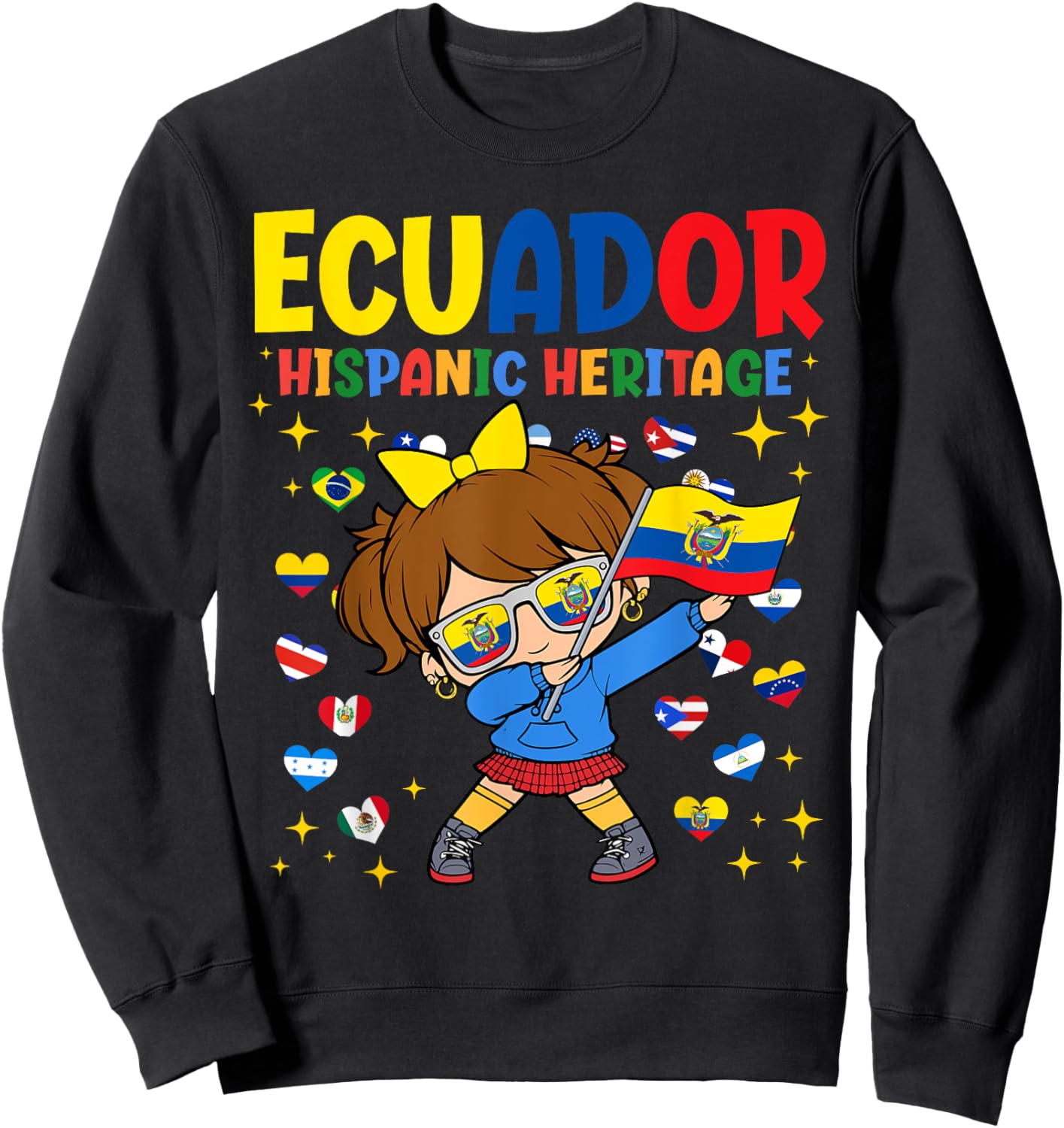 Hispanic Heritage Month Ecuador Flag Ecuadorian Girl Kids Sweatshirt - Sweatshirt | Black
