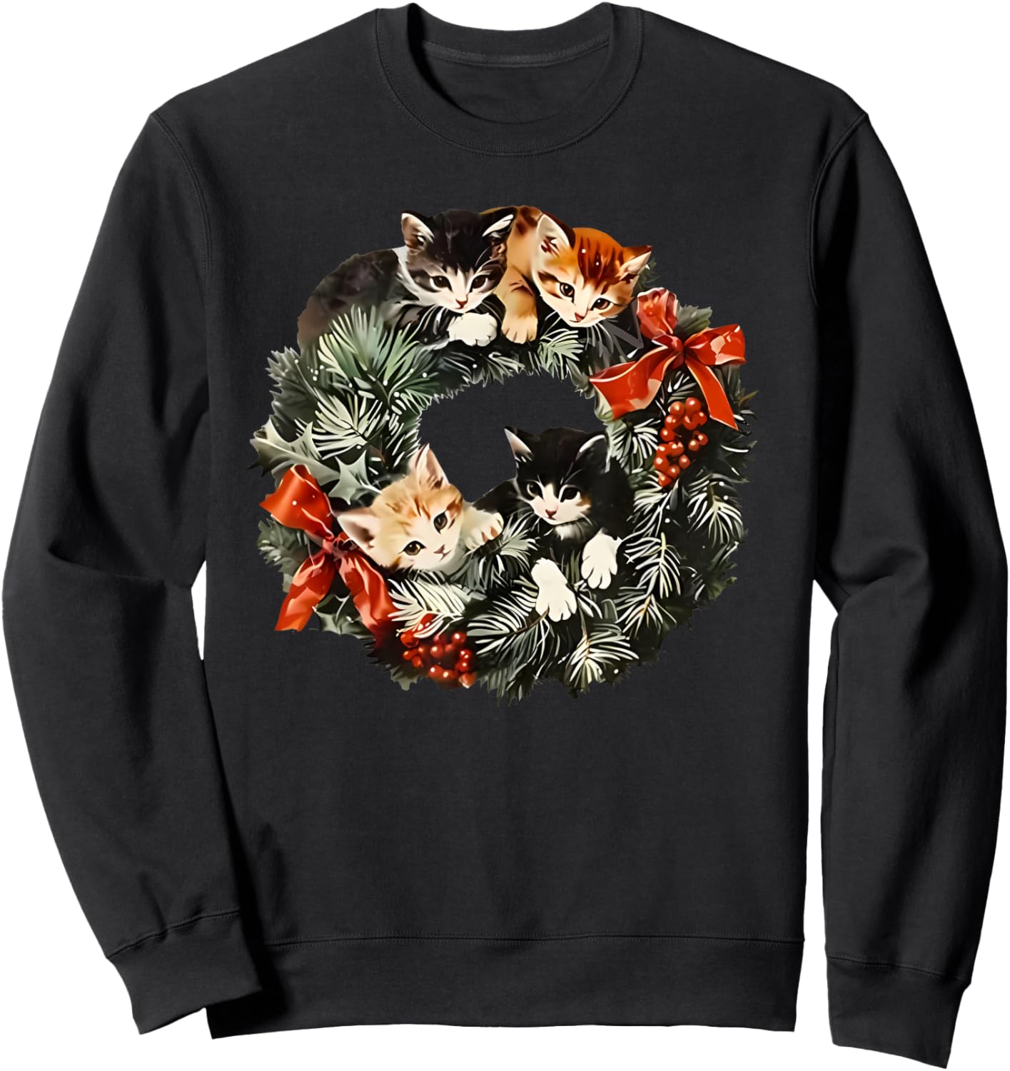 Vintage 90s Cat Christmas Sweatshirt - Sweatshirt | Black