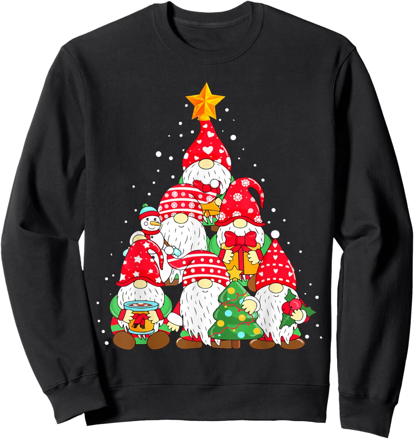 Christmas Gnome Shirt for Family Pajamas Gnome Xmas Tree Sweatshirt - Sweatshirt | Black