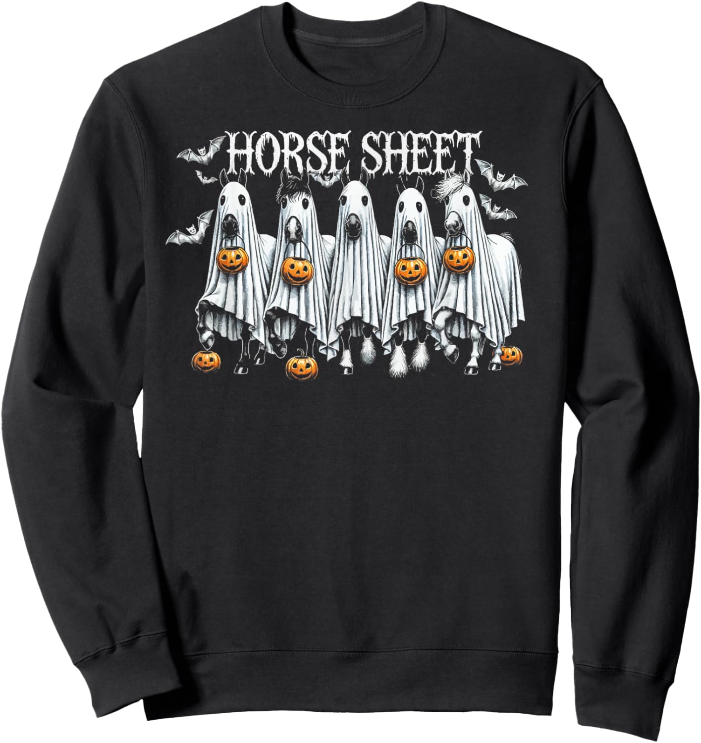 Horse Sheet Funny Ghost Horses Pumpkin Halloween Costume Sweatshirt - Sweatshirt | Black
