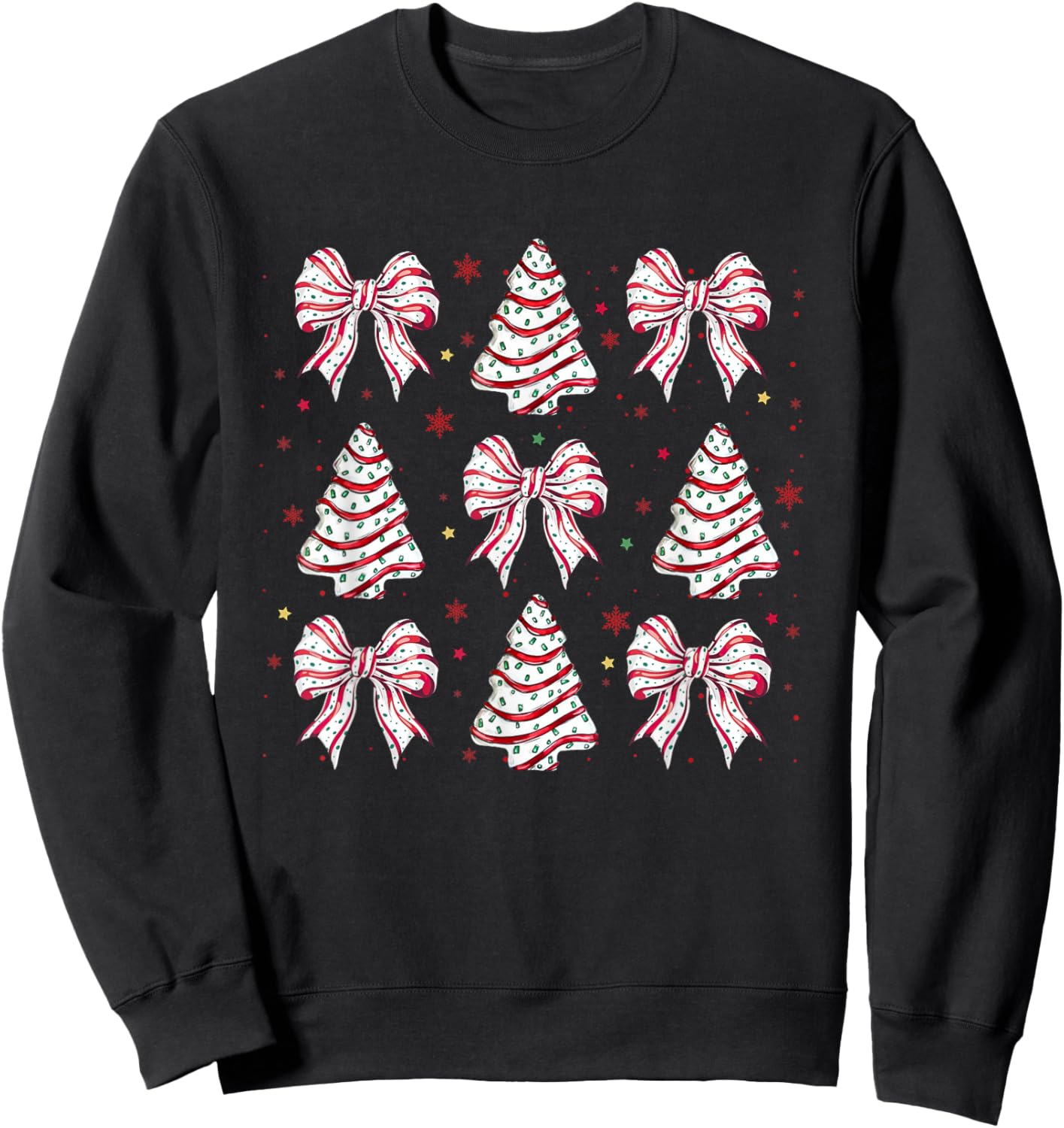 Merry Christmas Xmas Family Matching Apparel Coquette Christmas Tree Cake Bow Girly -Kids Black Small Sweatshirt - Sweatshirt | Black
