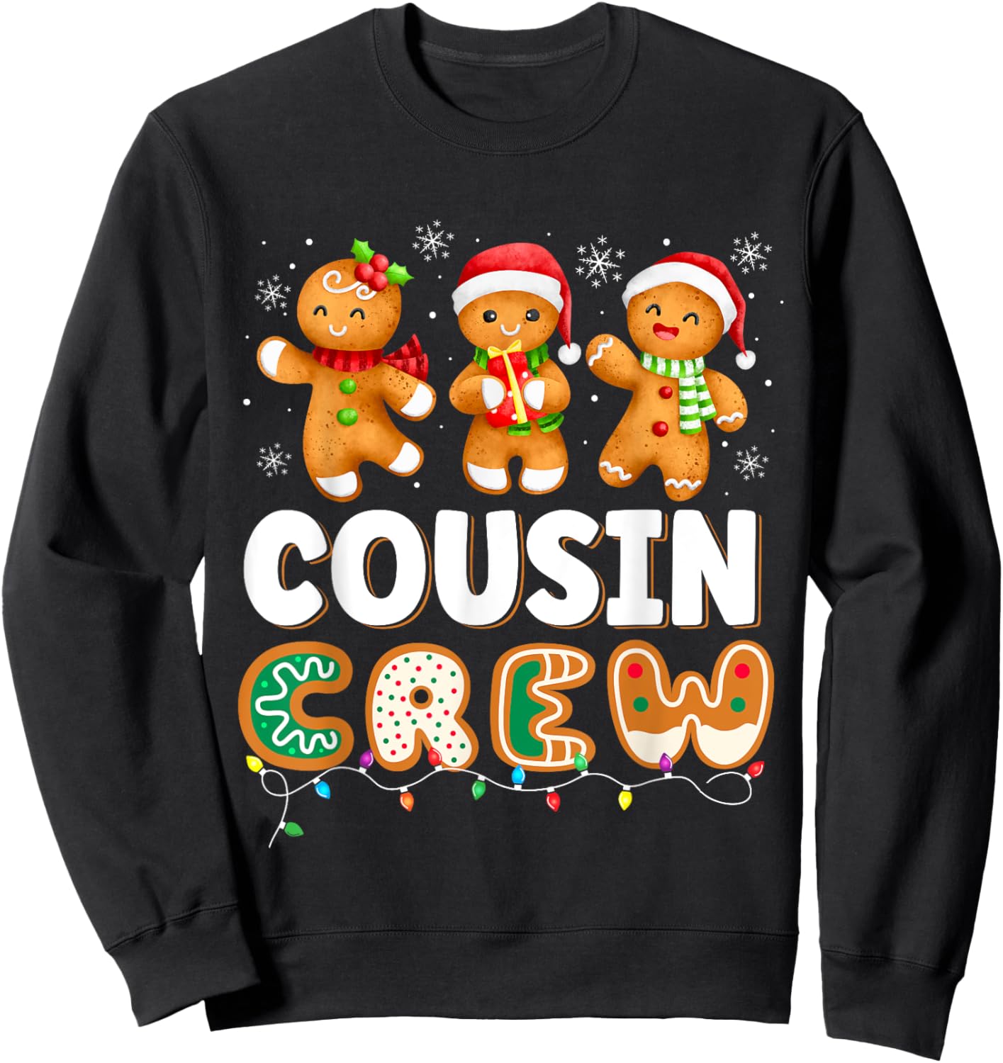 Cousin Crew Christmas Pajama Shirt Gingerbread Man Sweatshirt - Sweatshirt | Black