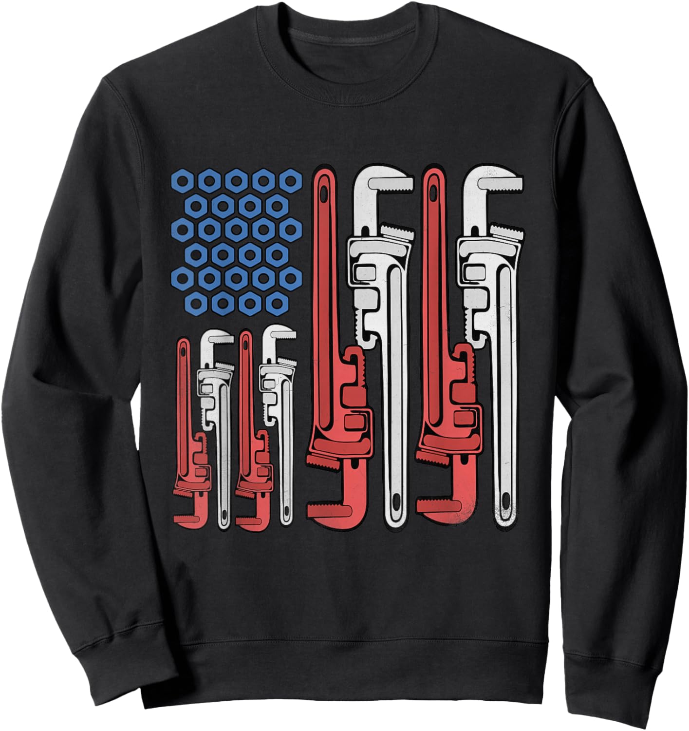 Plumber American Flag Pipe Wrench 4th of July Plumbing Sweatshirt - Sweatshirt | Black