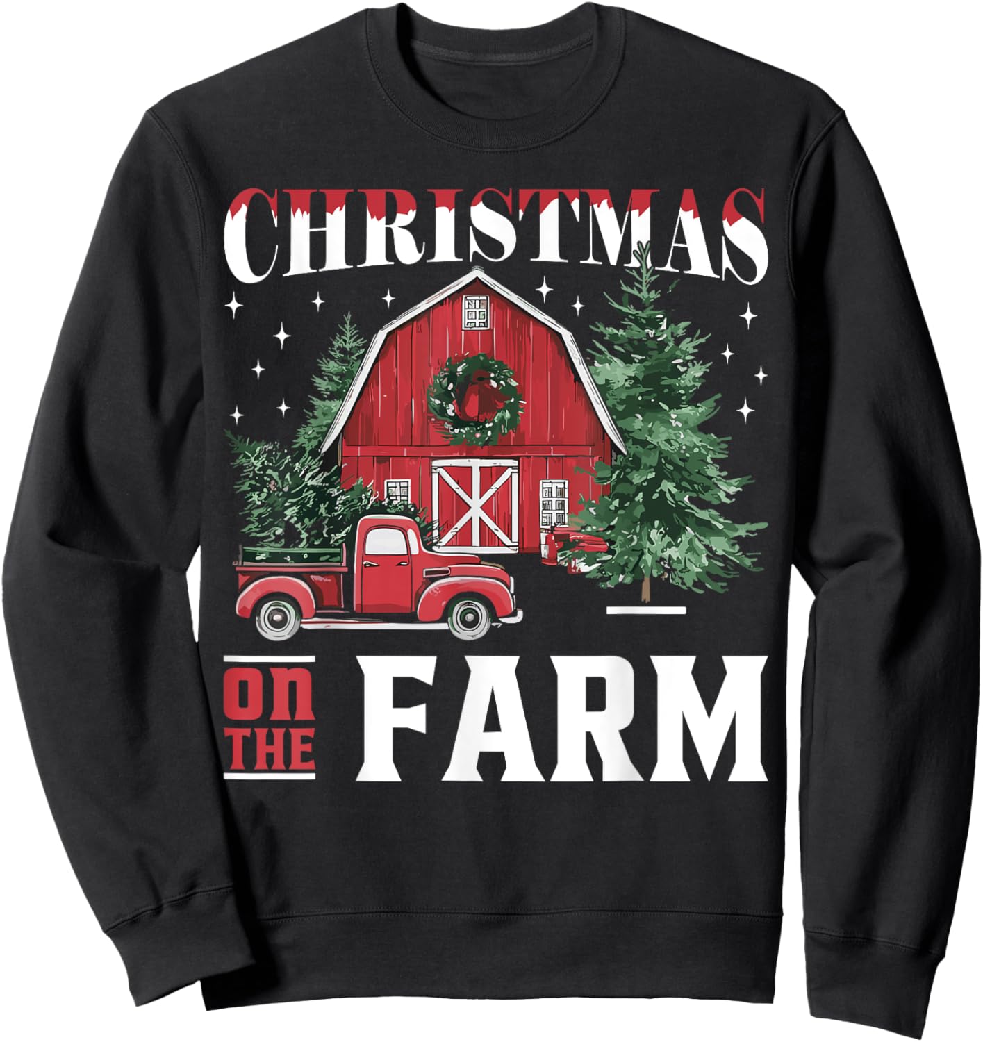 Christmas On The Farm Xmas Barn Truck Gift Cute Winter Classic Fit Black Solid Short Sleeve Sweatshirt - Sweatshirt | Black