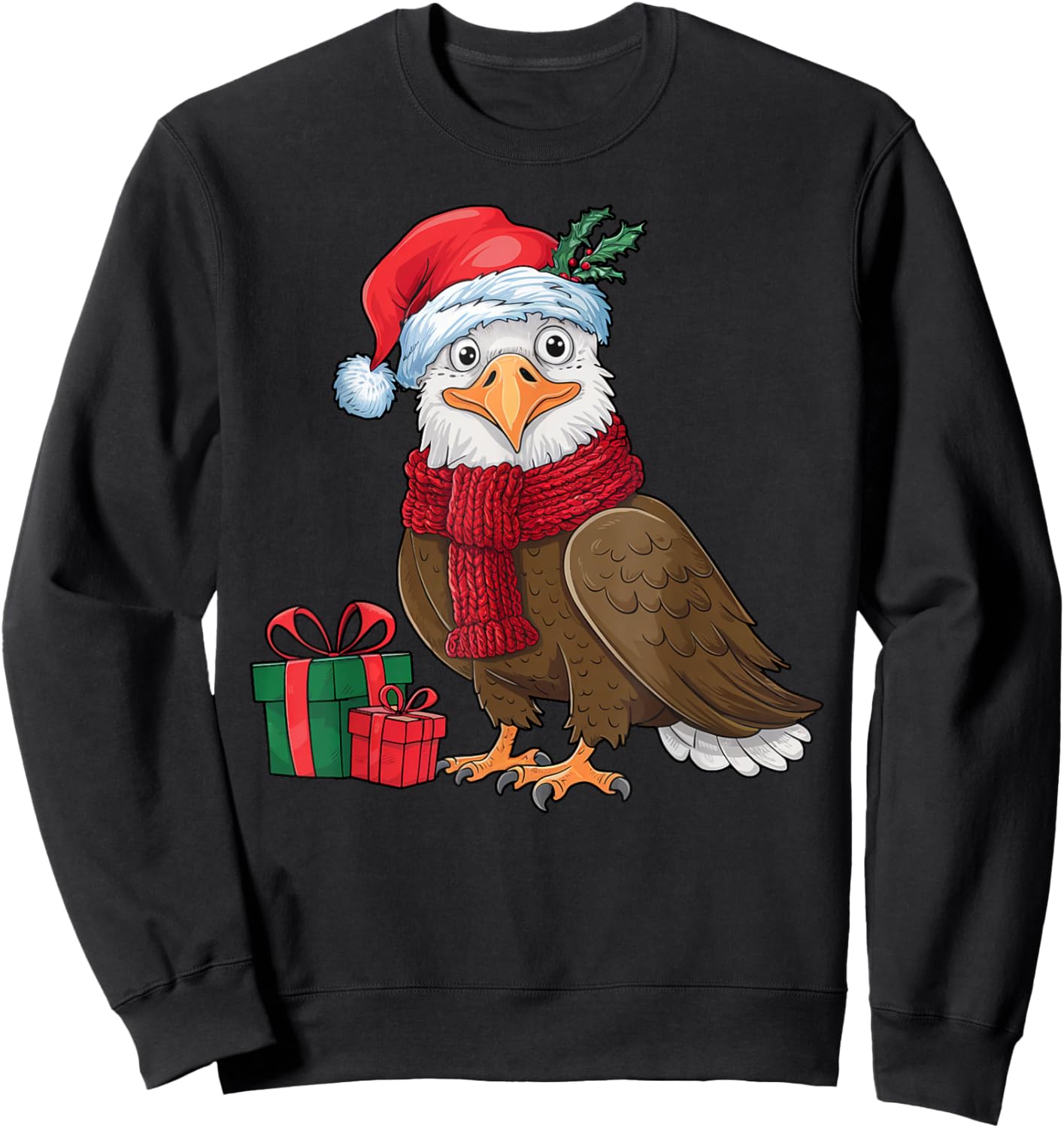 Funny Christmas Eagle Patriotic Bald Eagle With Santa Hat Sweatshirt - Sweatshirt | Black