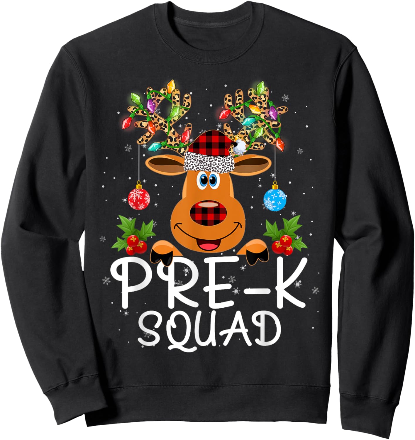 Pre-Kindergarten Squad Teacher Student Reindeer Christmas Sweatshirt - Sweatshirt | Black