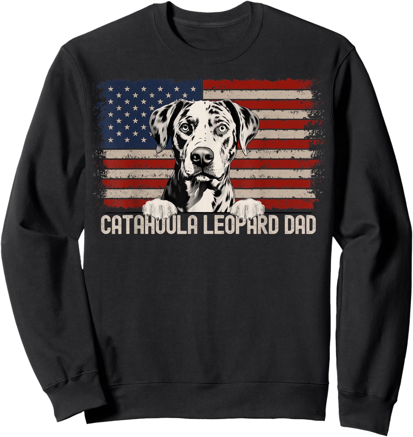 Best Dog Dad Ever American Flag - Catahoula Leopard Dad Sweatshirt - Sweatshirt | Black