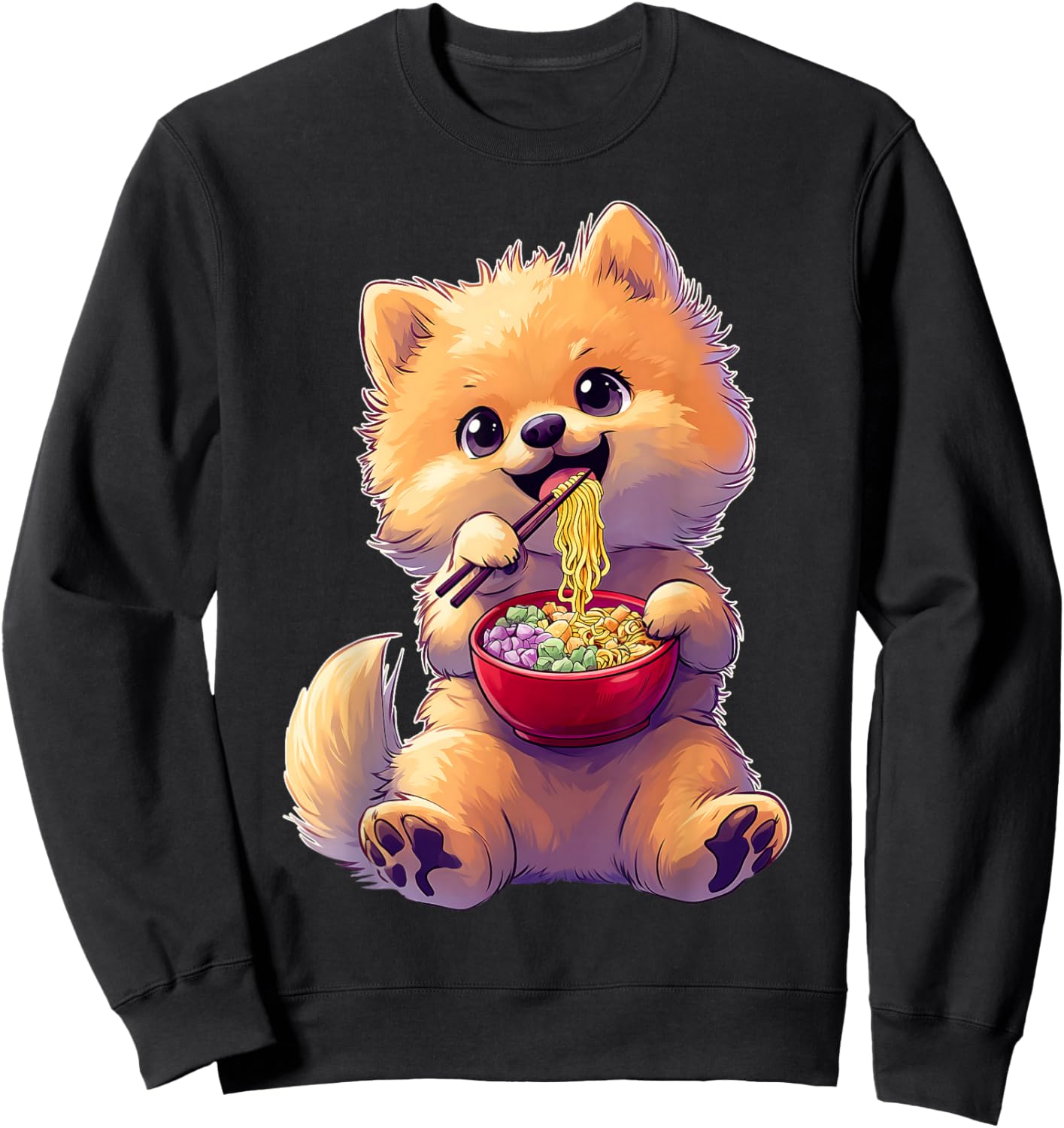 Pomeranian Dog Ramen Japanese Noodles Cute Kawaii Sweatshirt - Sweatshirt | Black