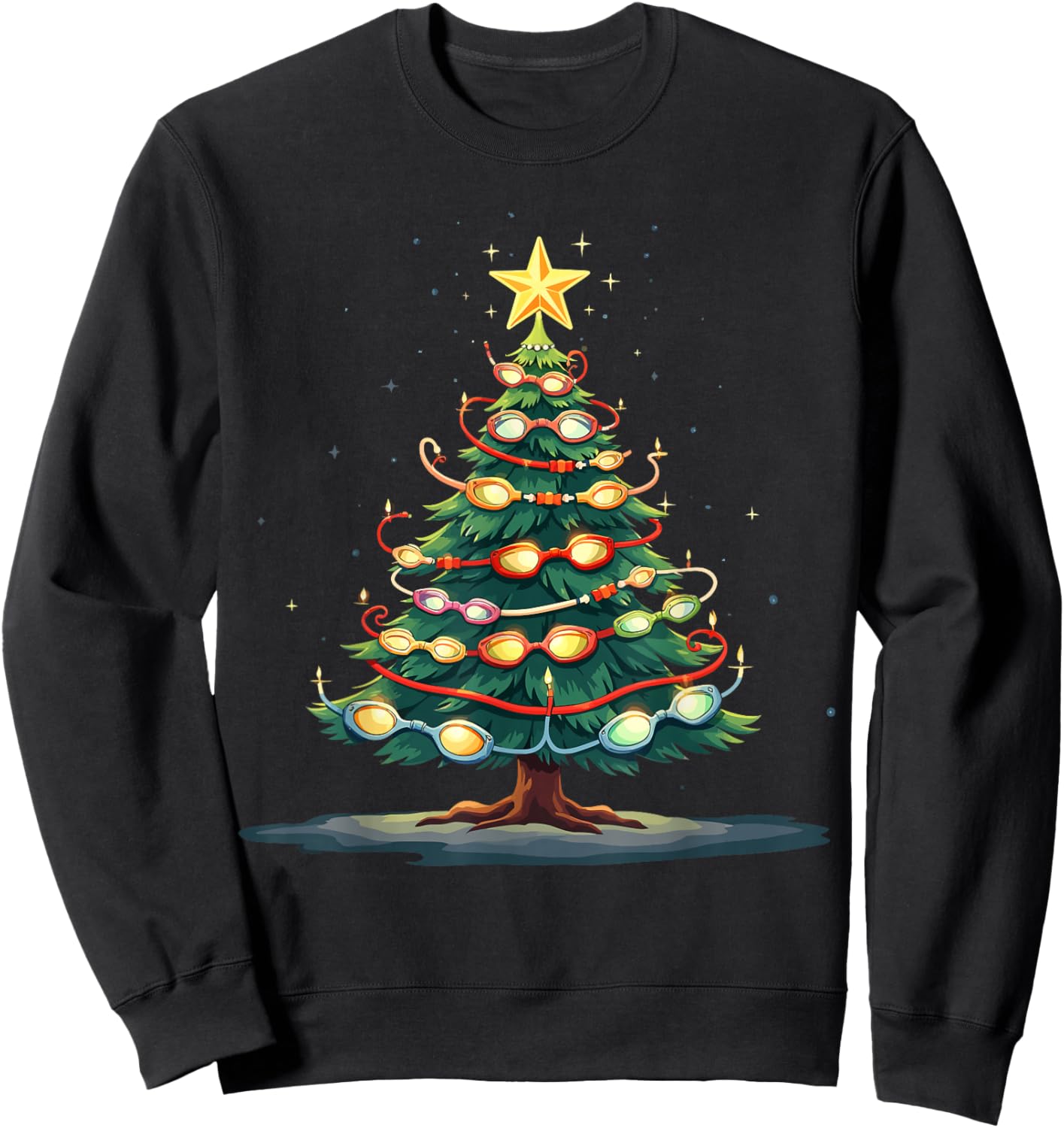 Swimming Christmas Tree Funny Sports Lover for Swimmers Sweatshirt - Sweatshirt | Black