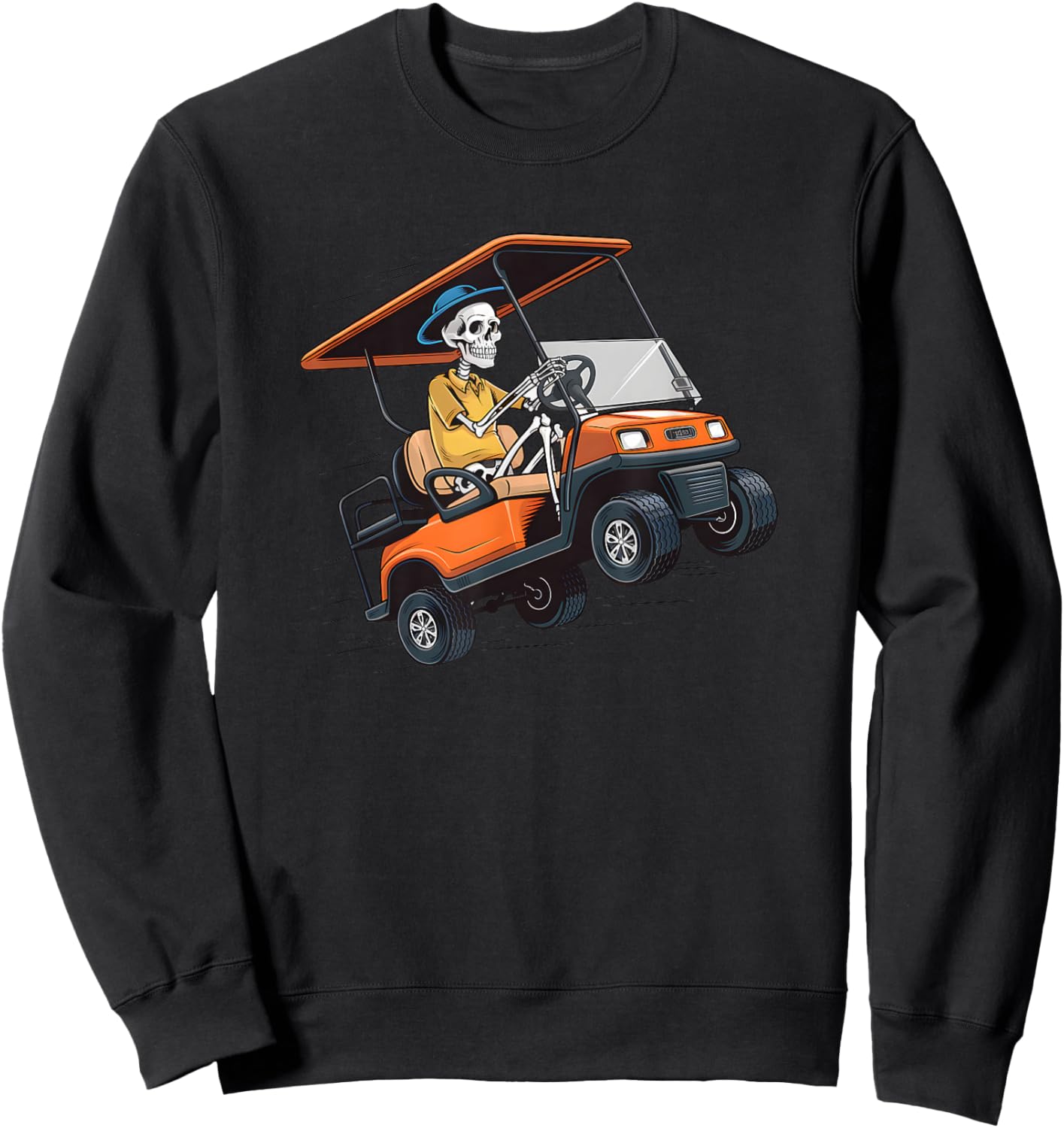 Halloween Funny Skeleton Riding Golf Cart Golfer Sport Lover Sweatshirt - Sweatshirt | Black