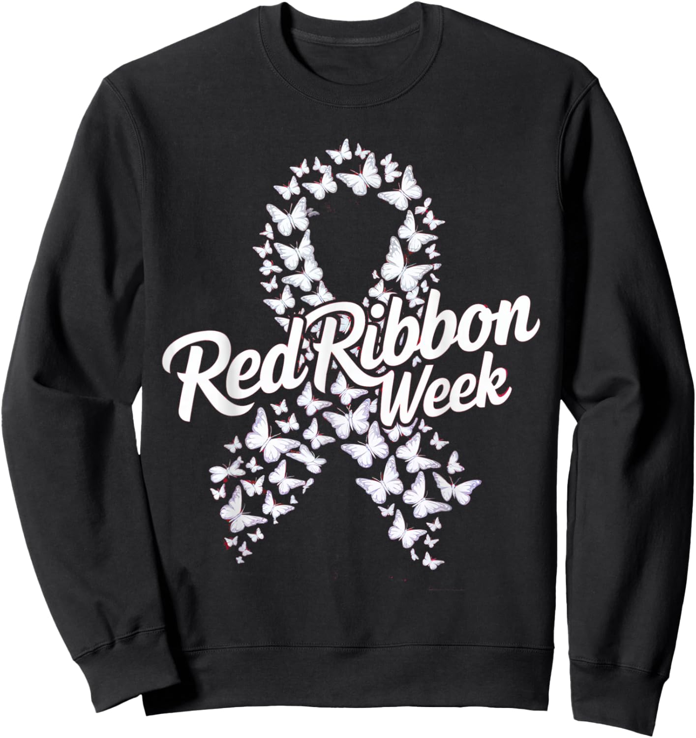 Red Ribbon Week 2025 HOPE LOVE SUPPORT Red Ribbon Week Sweatshirt - Sweatshirt | Black