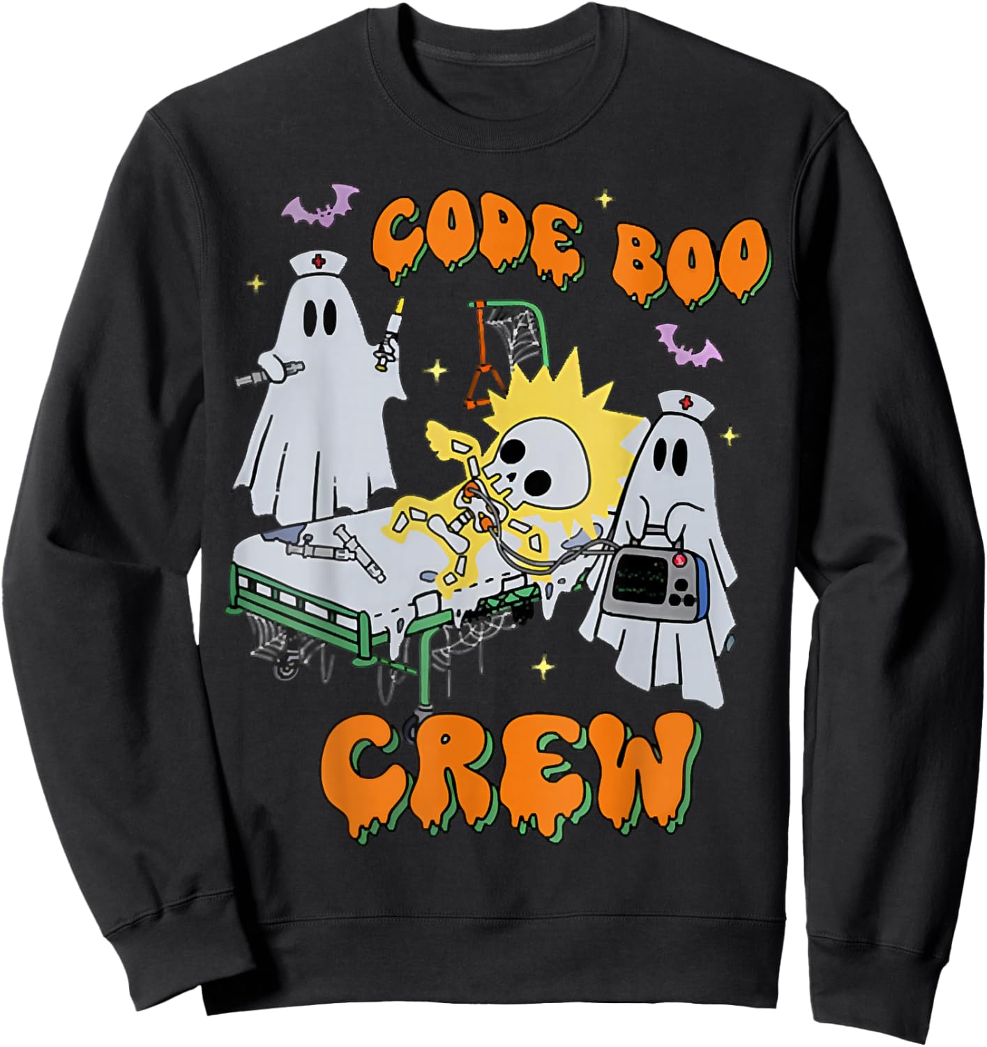 Code Boo Crew, Funny Ghost Nurse Halloween, Ghost ER Nurse Sweatshirt - Sweatshirt | Black