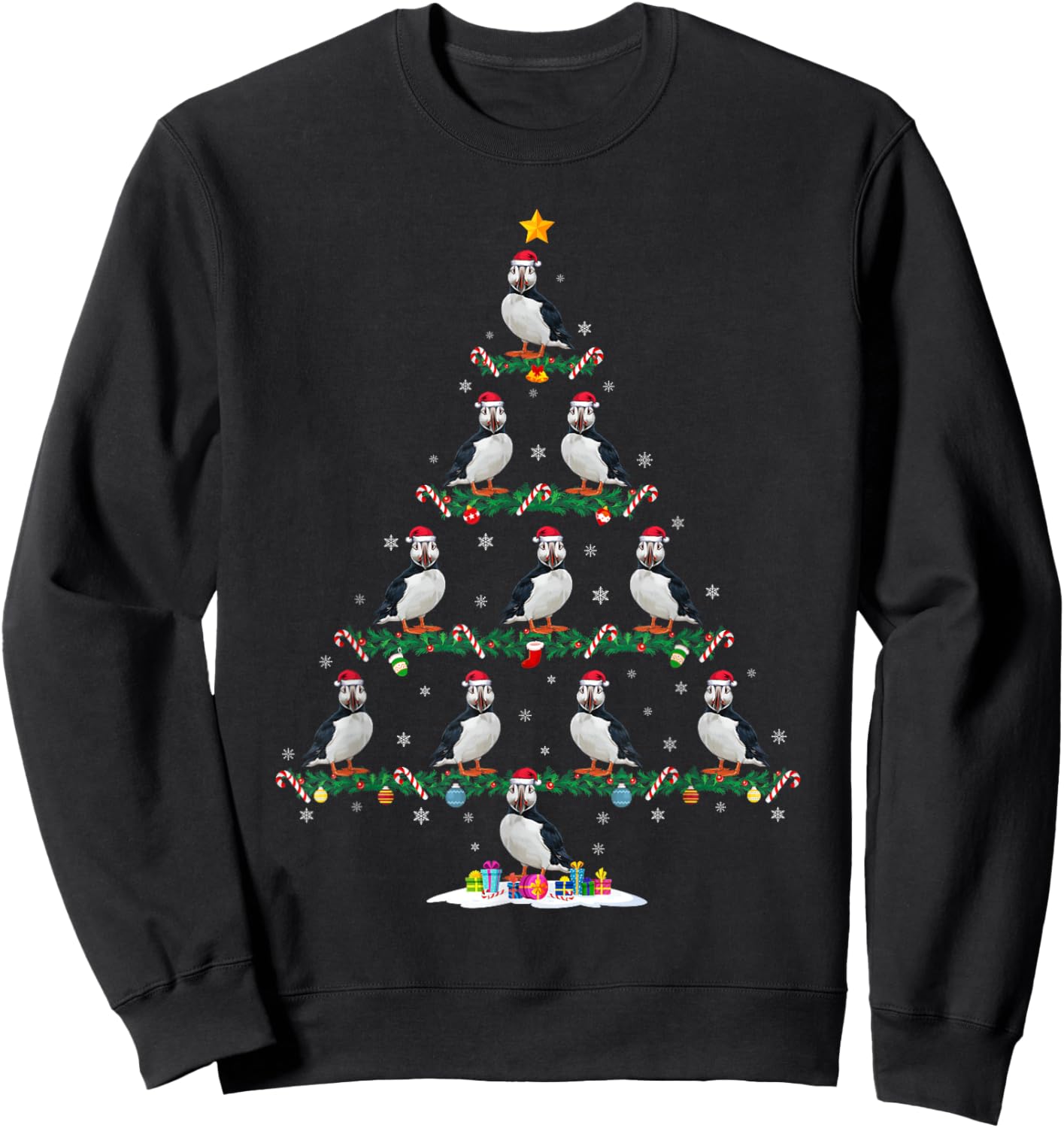 Puffin Christmas Tree Pajama Men Women Kids Ugly Xmas Sweatshirt - Sweatshirt | Black