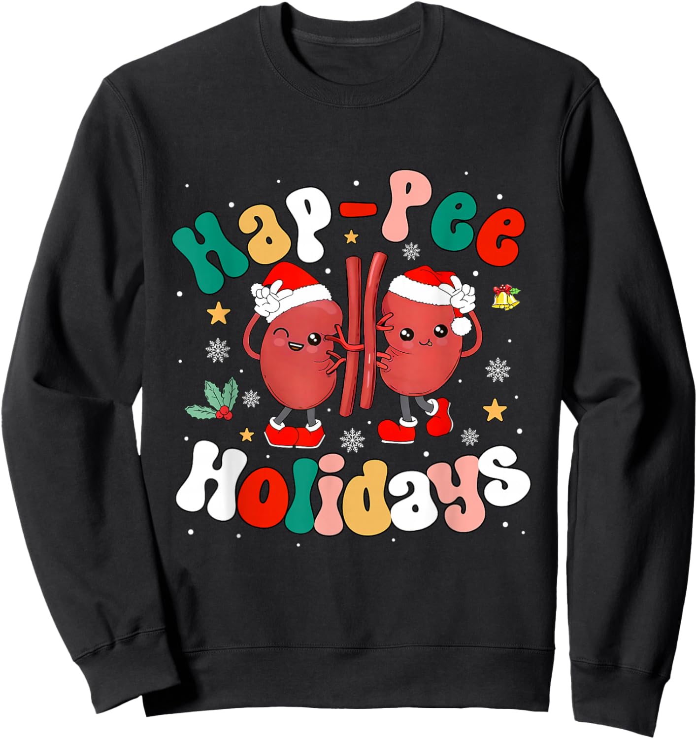 Hap-Pee Holiday Christmas Santa Kidney Nephrology Technician Sweatshirt - Sweatshirt | Black