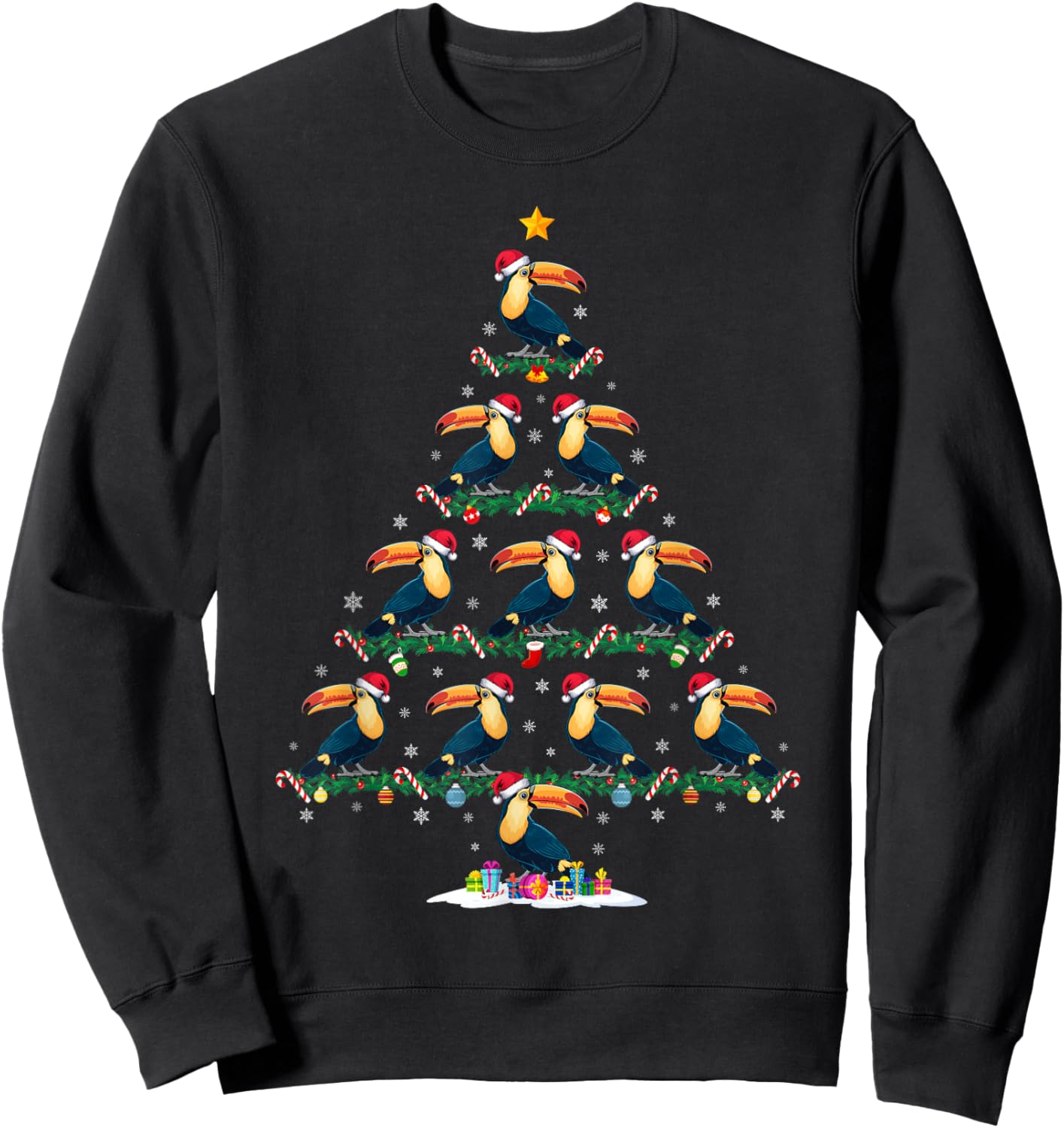 Toucans Christmas Tree Pajama Men Women Kids Ugly Xmas Sweatshirt - Sweatshirt | Black