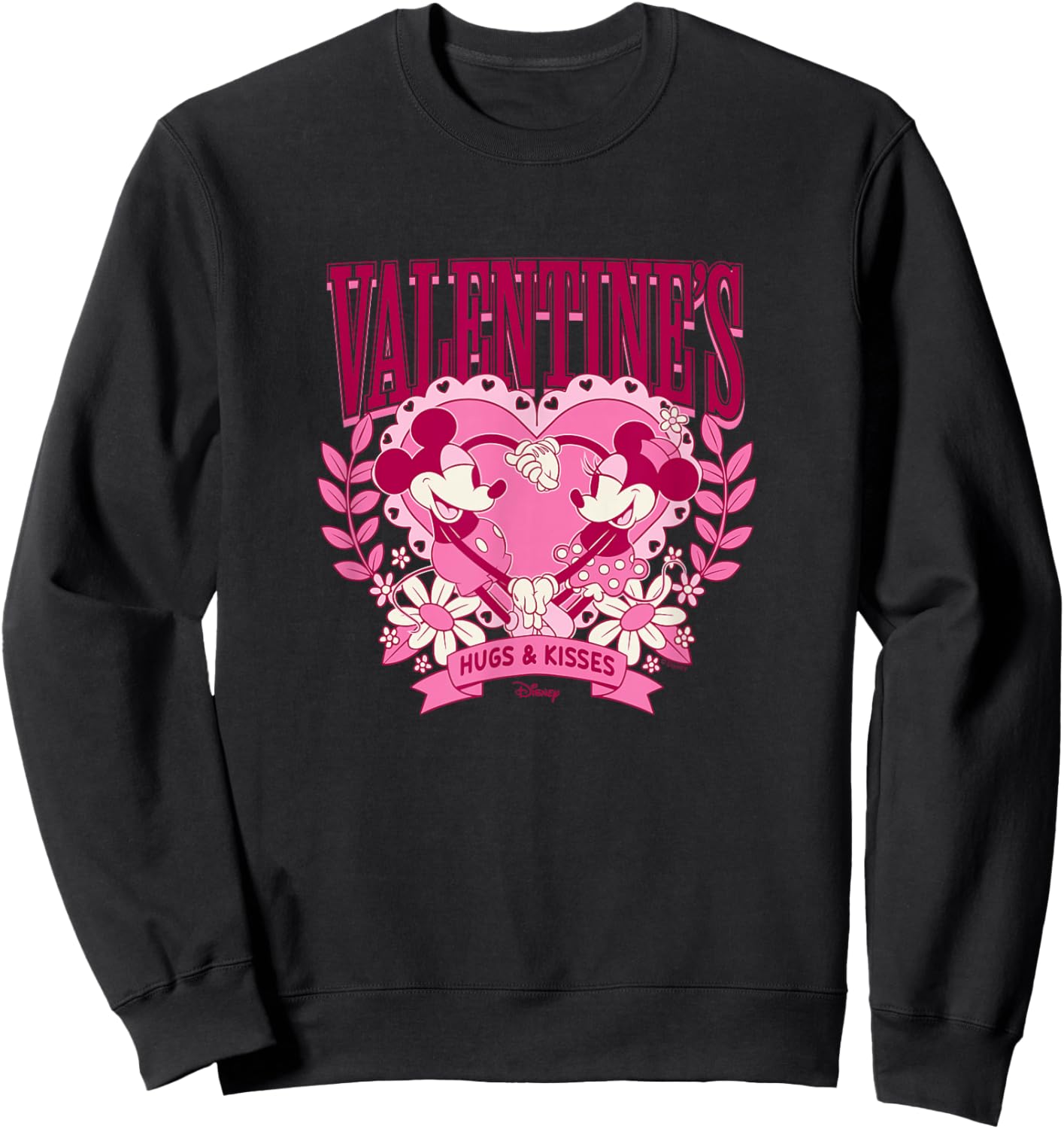Mickey and Minnie Mouse Valentine's Day Heart Hugs & Kisses Sweatshirt - Sweatshirt | Black