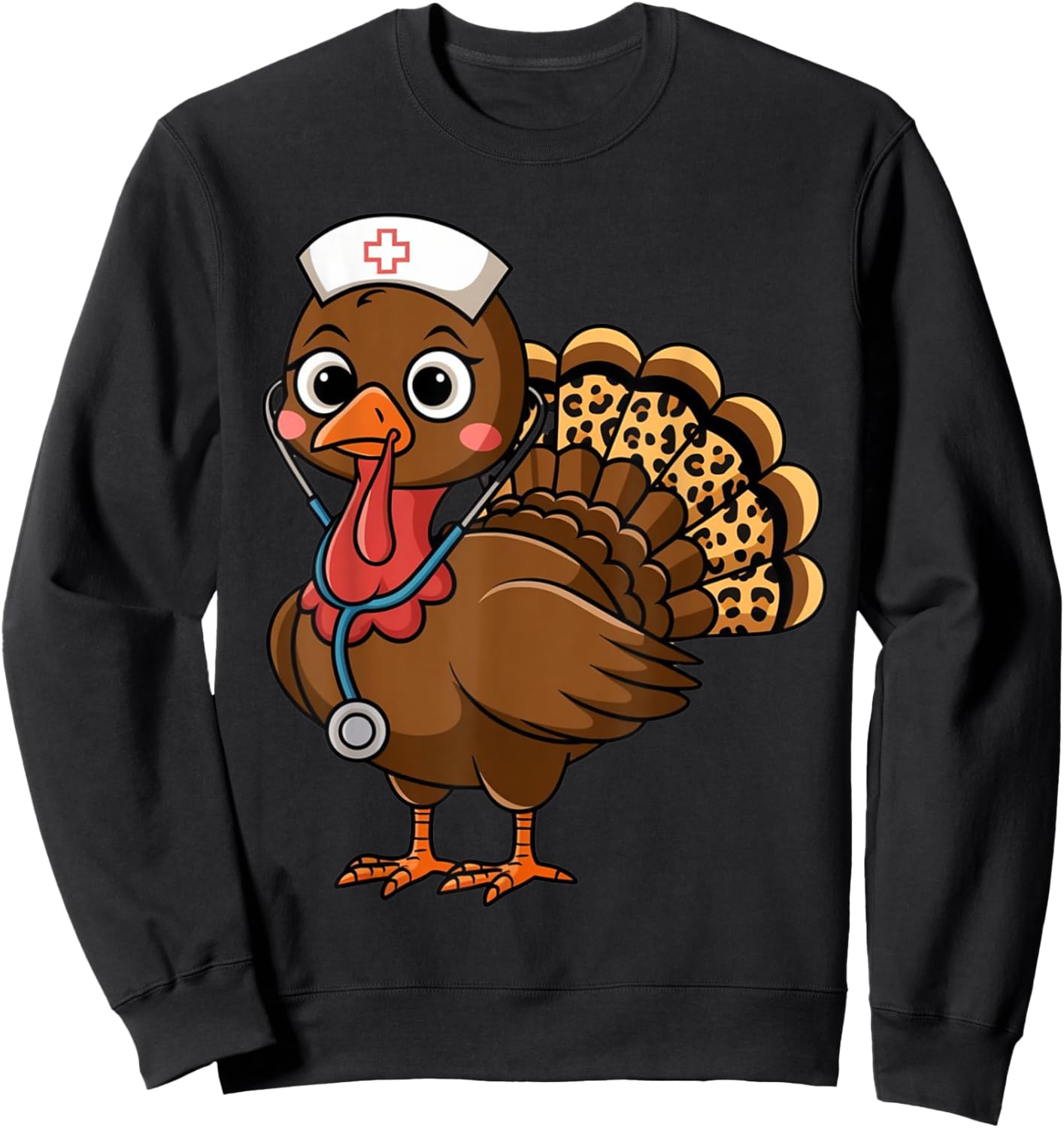 Turkey Nurse Stethoscope Thanksgiving Fall Scrub Top Women Sweatshirt - Sweatshirt | Black