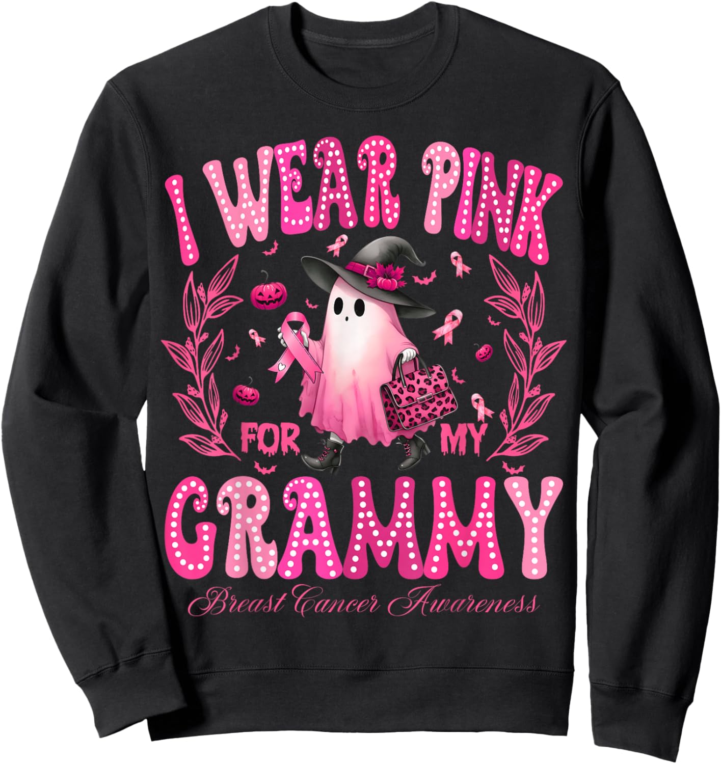 I Wear Pink For My Grammy Breast Cancer Boo Halloween Sweatshirt - Sweatshirt | Black