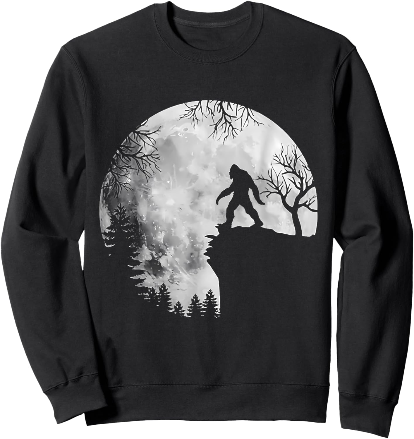 Bigfoot Sasquatch Full Moon In The Forest Women Kids Sweatshirt - Sweatshirt | Black