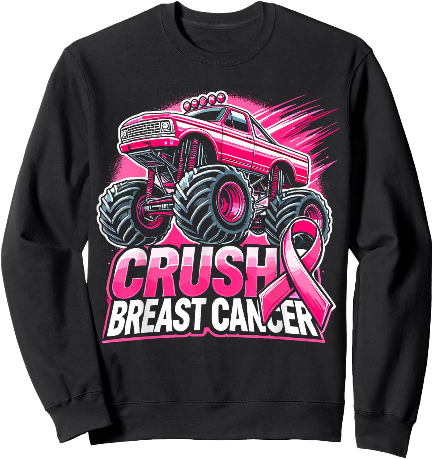 Monster Truck Pink Breast Cancer Awareness Sweatshirt - Sweatshirt | Black