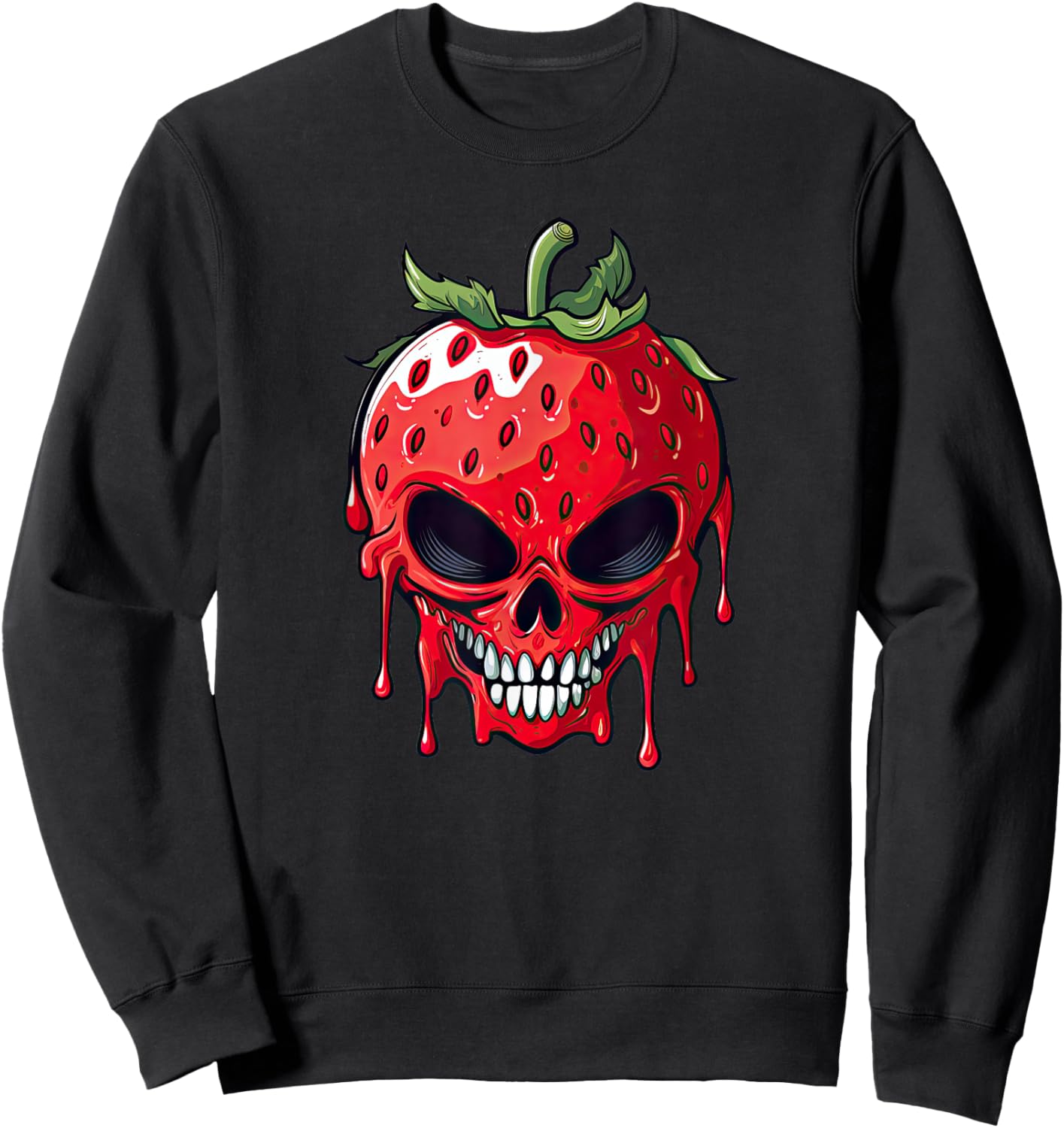 Scary Strawberry Groovy Halloween Skull Sweatshirt - Sweatshirt | Black