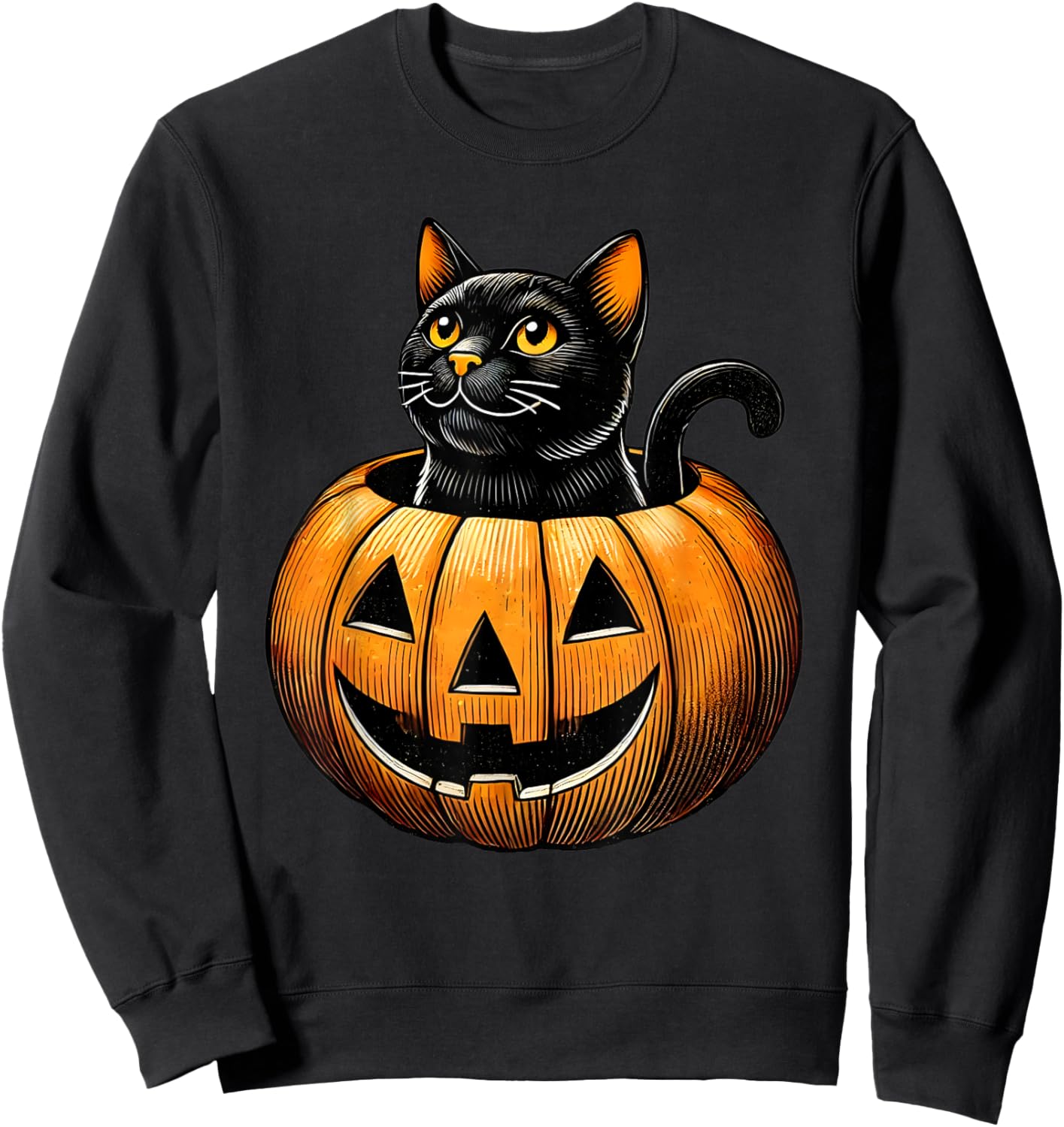Retro Black Cat in Pumpkin Fun Halloween Costume Men Women Kids Sweatshirt - Sweatshirt | Black