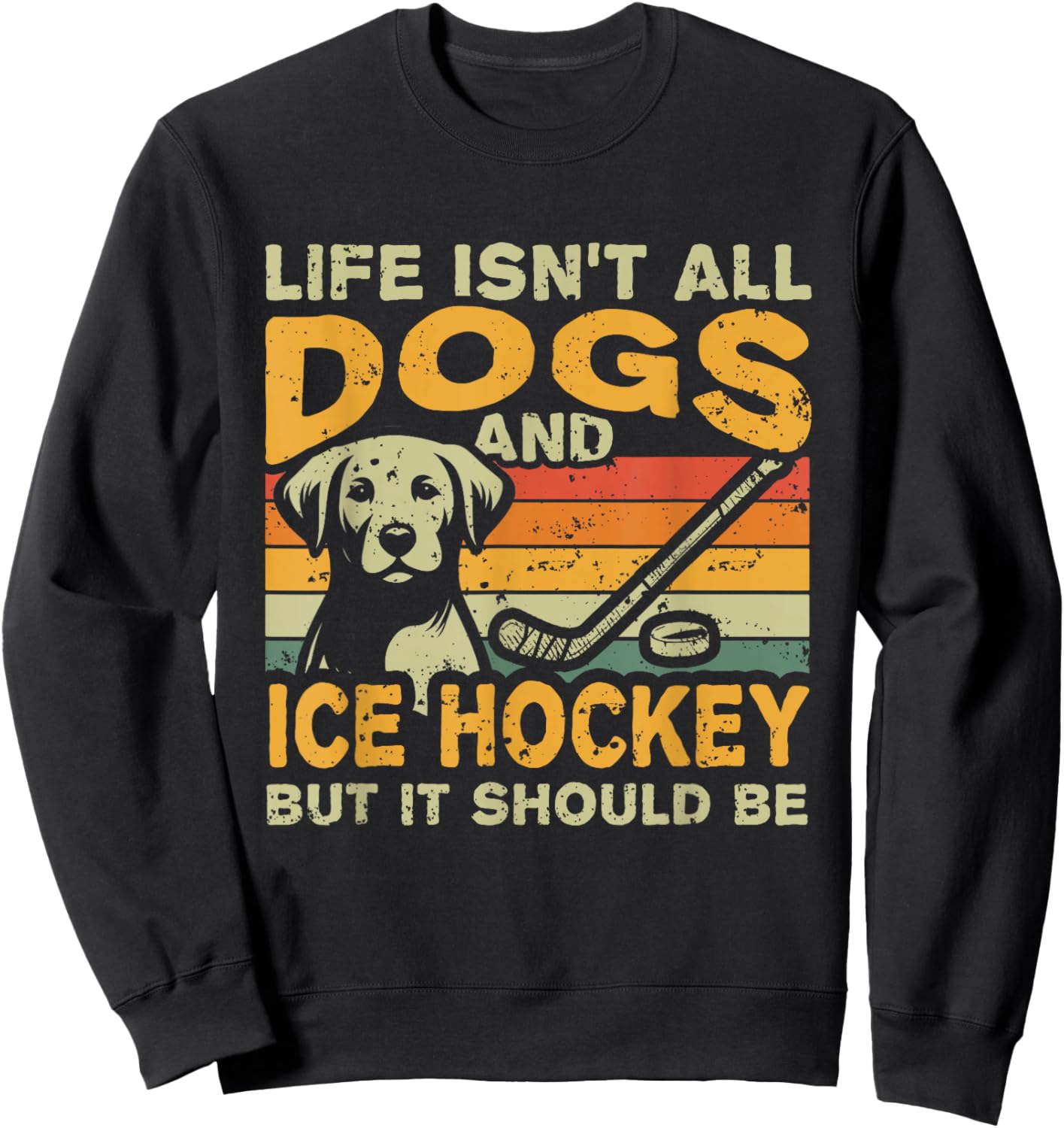 Adult Retro Themed Dog And Hockey Black Small Sweatshirt - Sweatshirt | Black