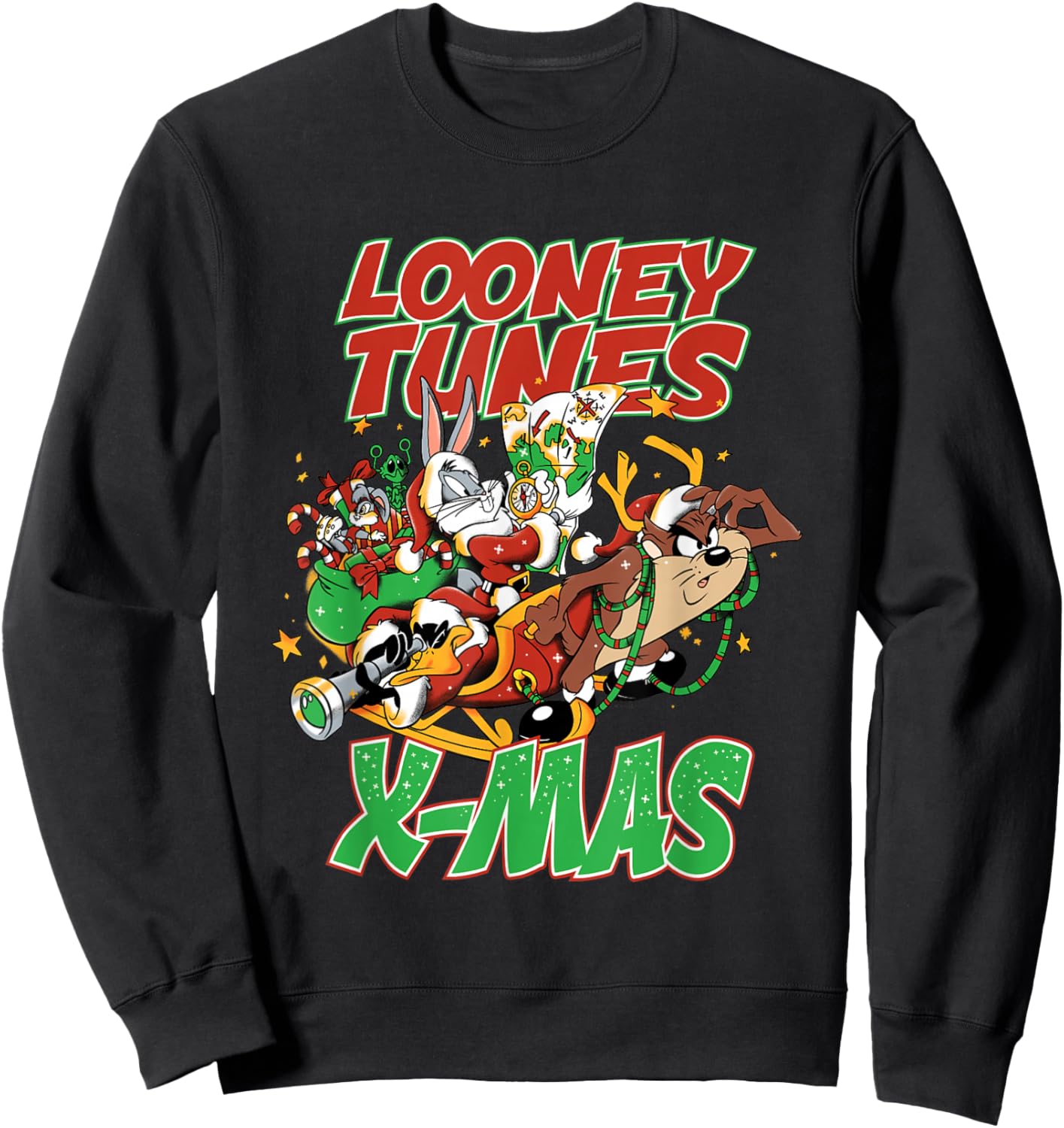 Christmas Looney Tunes Tax Reindeer Sleigh Bugs Daffy Sweatshirt - Sweatshirt | Black