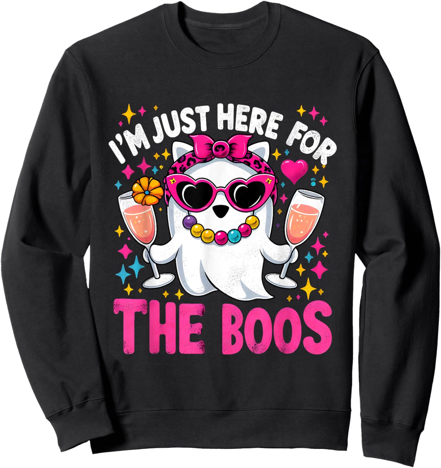 I'm Just Here For The Boos Funny Halloween Gifts Women Ghost Sweatshirt - Sweatshirt | Black