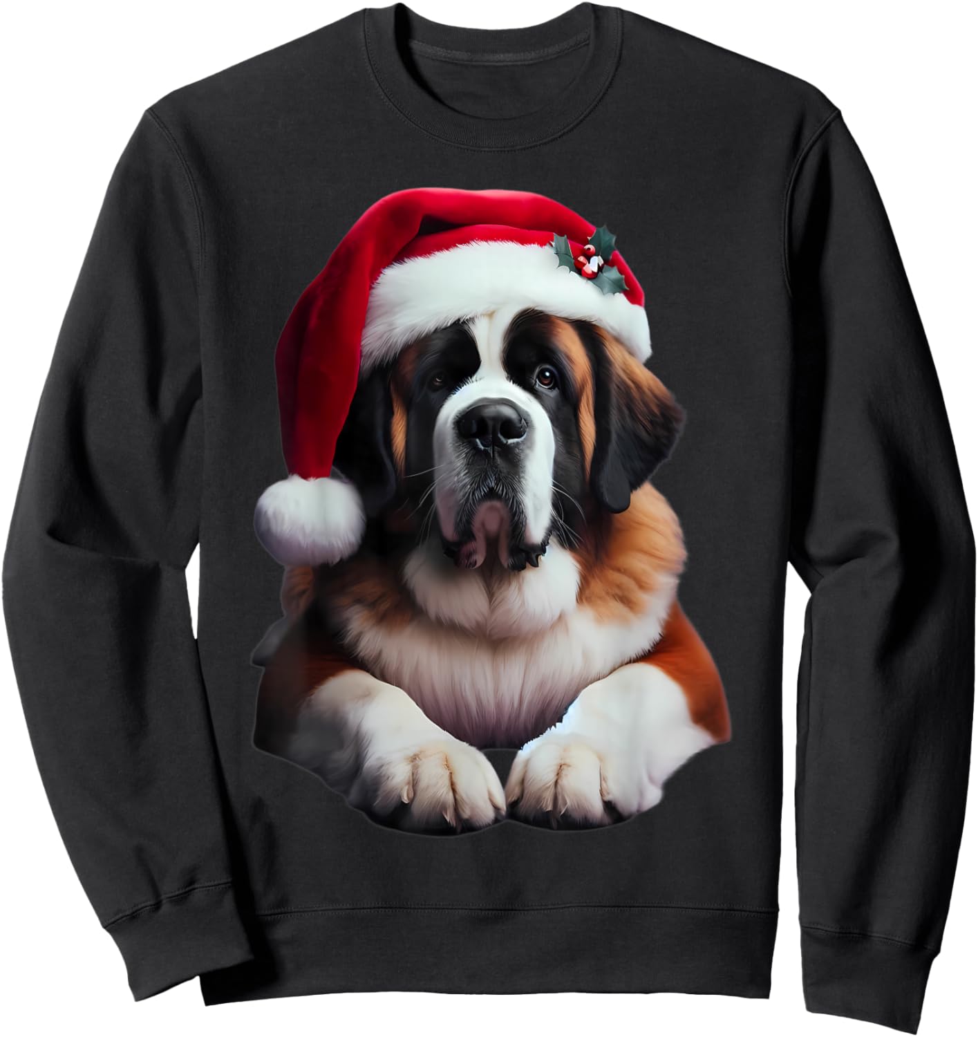 Saint Bernard With Santa Hat Christmas Xmas Dog Owner Mom Sweatshirt - Sweatshirt | Black