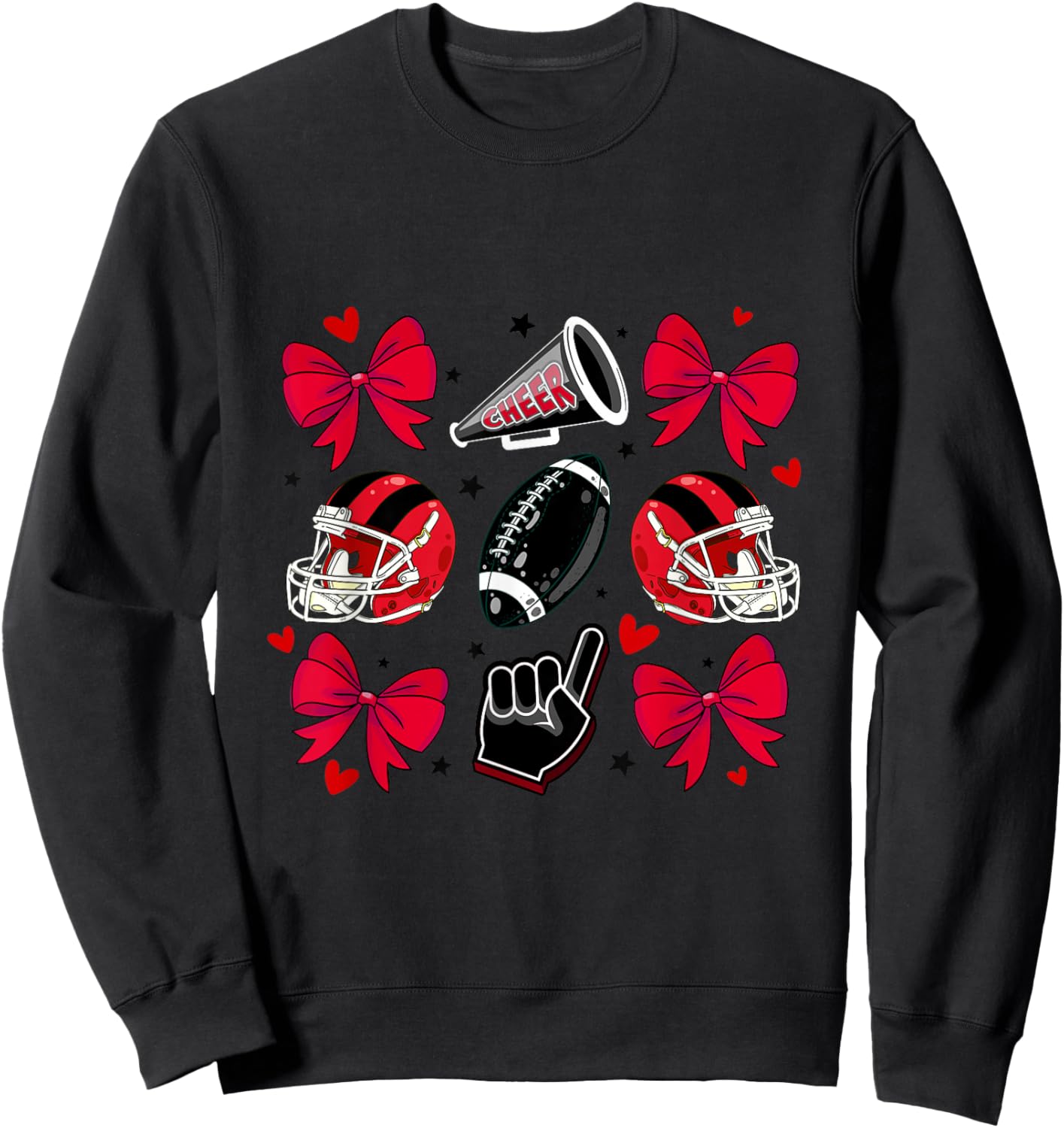 Football Cheer Mom Sister Coquette Bow Game Day Red Black Sweatshirt - Sweatshirt | Black