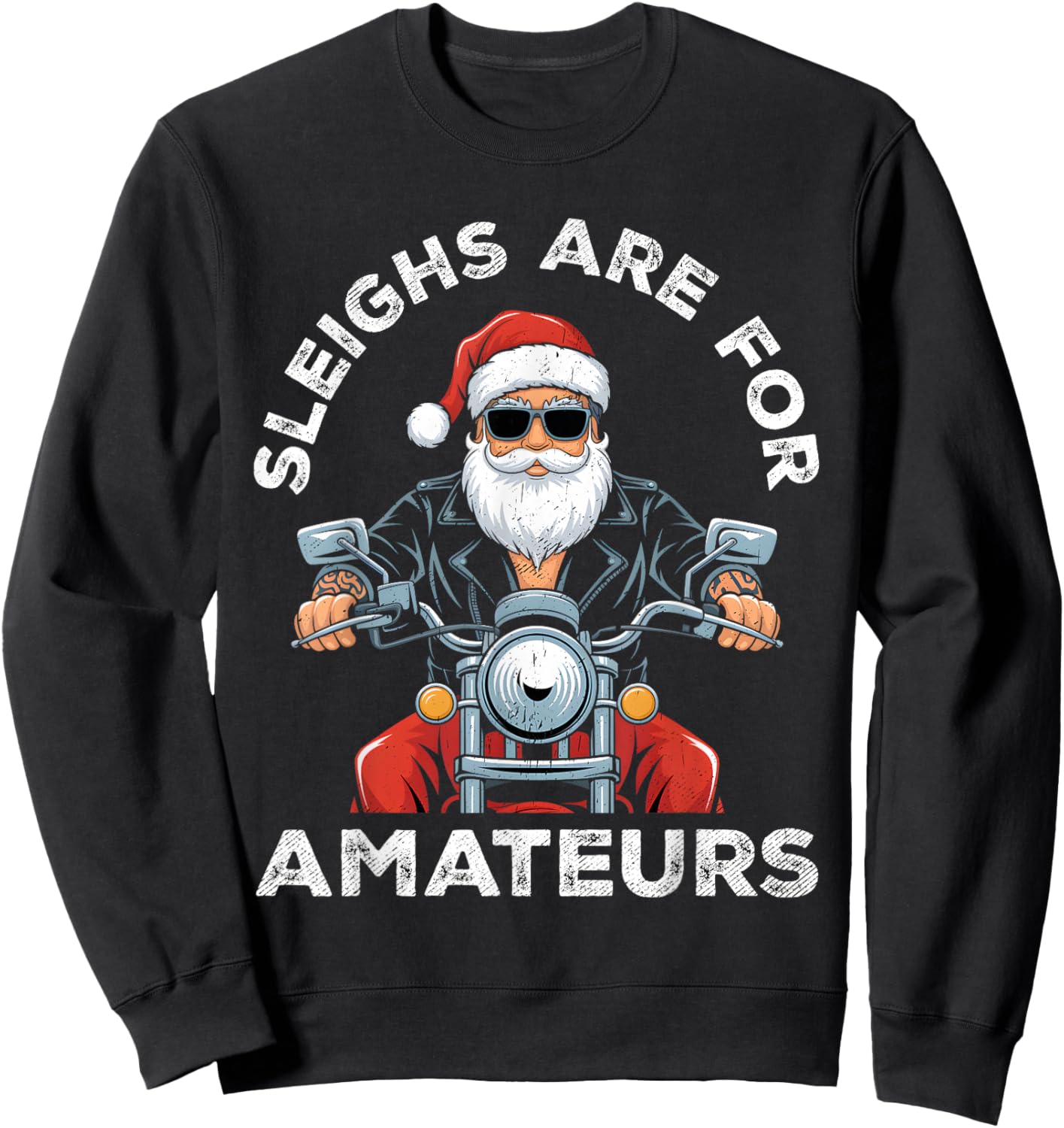 Christmas Funny Santa Claus Retro X-Mas Vacation Motorcycle Sweatshirt - Sweatshirt | Black
