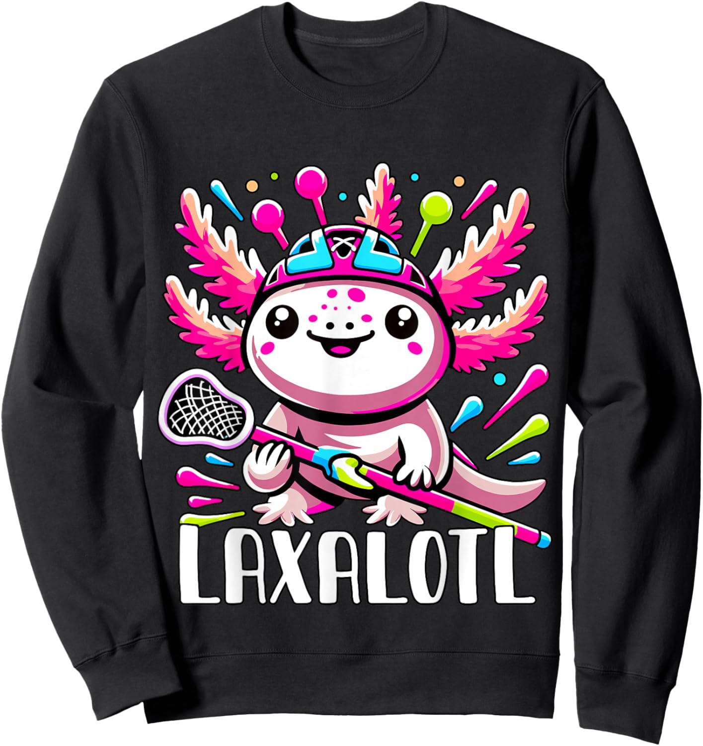 Laxalotl Axolotl Lacrosse Player Sweatshirt - Sweatshirt | Black